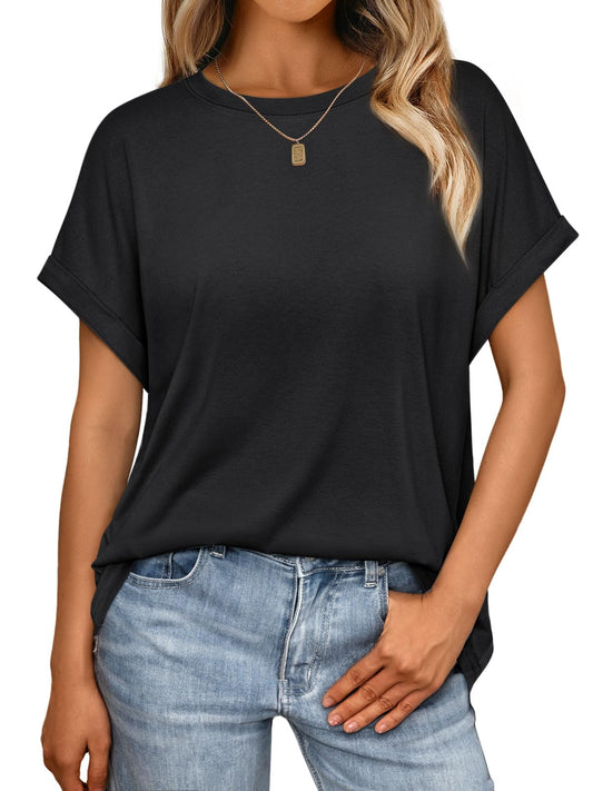 AUTOMET Womens Tops Oversized Business Casual Dressy Summer T Shirts Short Sleeve Clothes Fashion Trendy Outfits 2025 Black M - The One Stop Deals