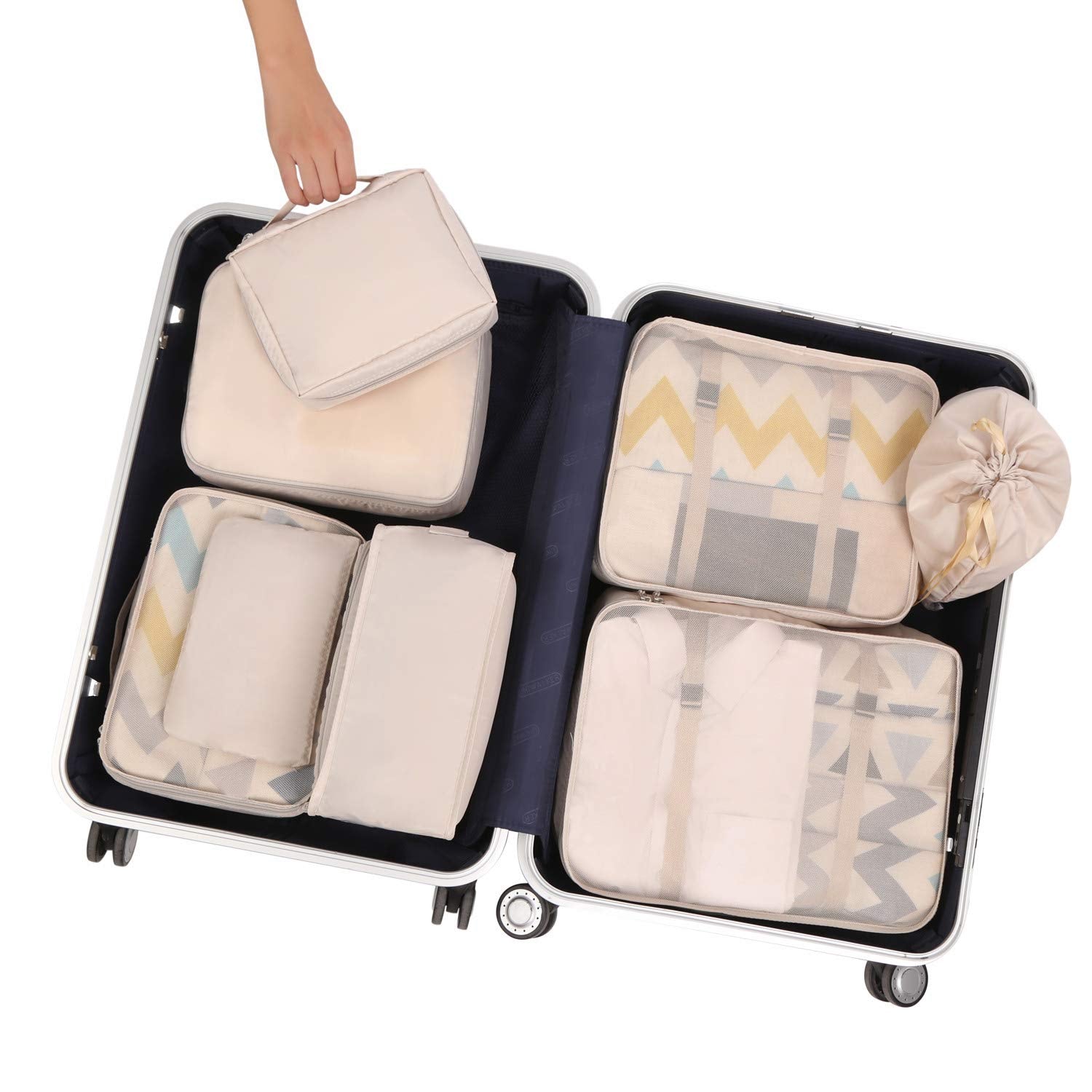 BAGAIL 8 Set Packing Cubes Luggage Packing Organizers for Travel Accessories - Cream - The One Stop Deals