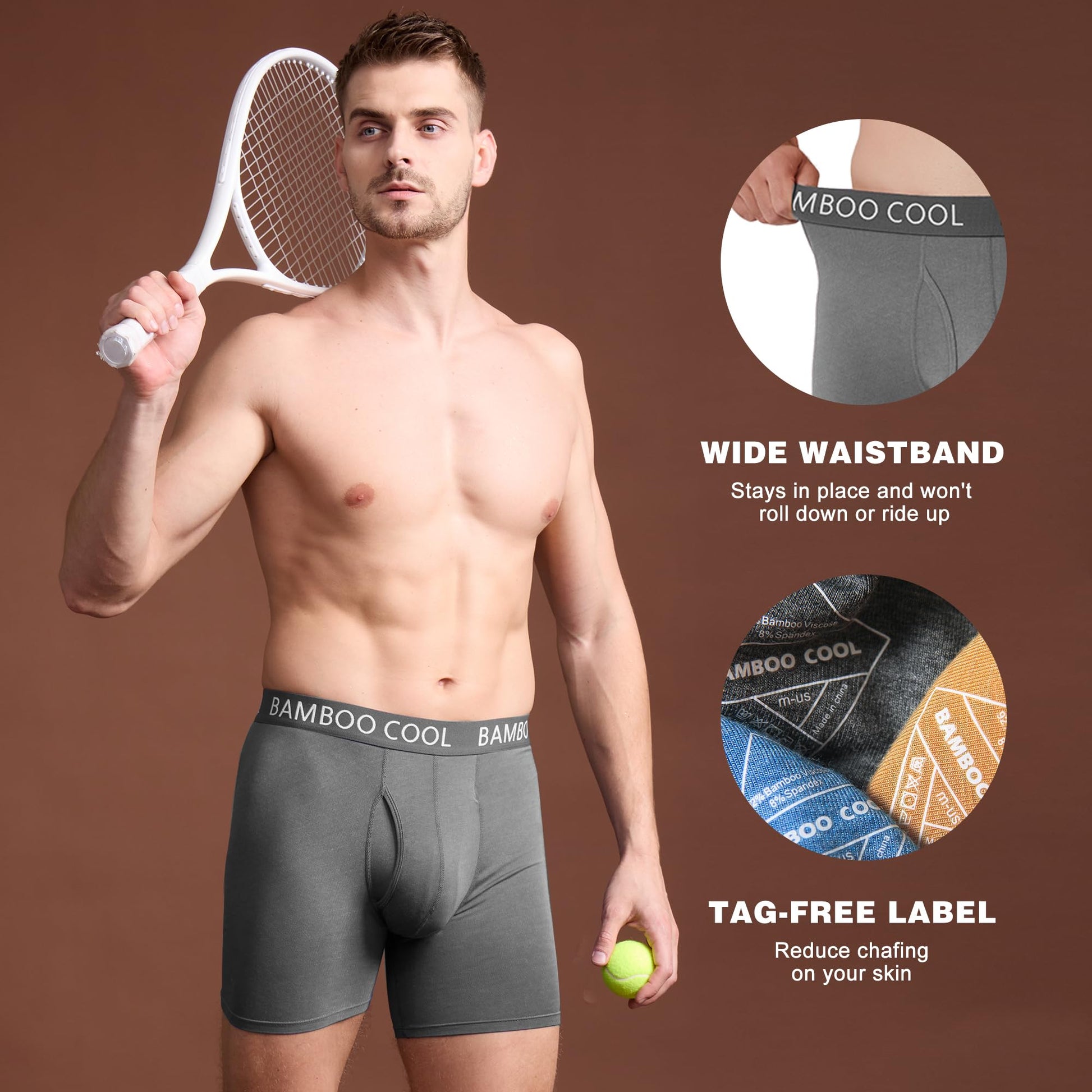 BAMBOO COOL Men's Ultra ComfortSoft Underwear, Moisture Wicking & Breathable No Ride Up Boxer Briefs with Fly, Multipack - The One Stop Deals