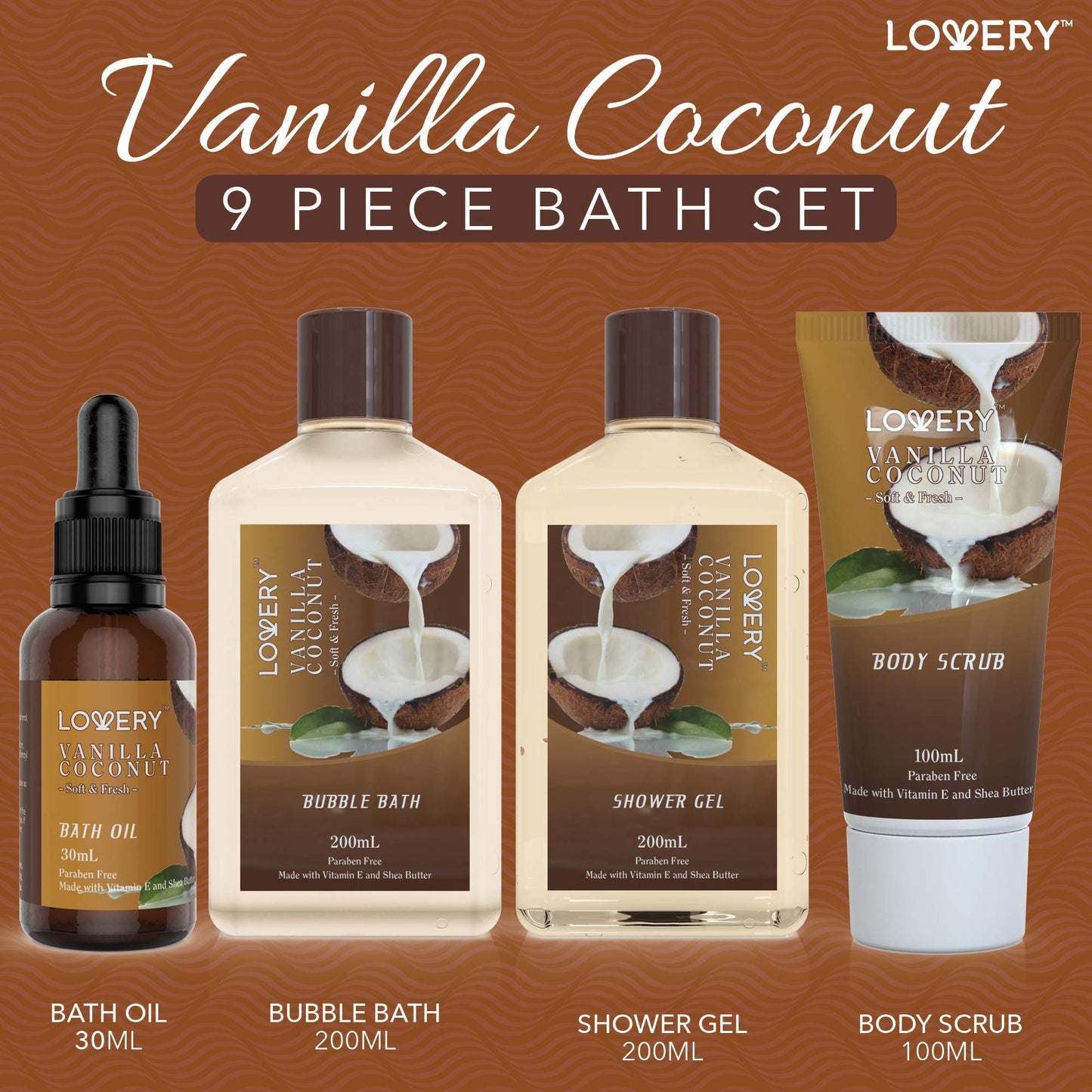 Bath and Body Gift Basket For Women and Men – 9 Piece Set of Vanilla Coconut Home Spa Set, Includes Fragrant Lotions, Extra Large Bath Bombs, Coconut Oil, Luxurious Bath Towel & More - The One Stop Deals