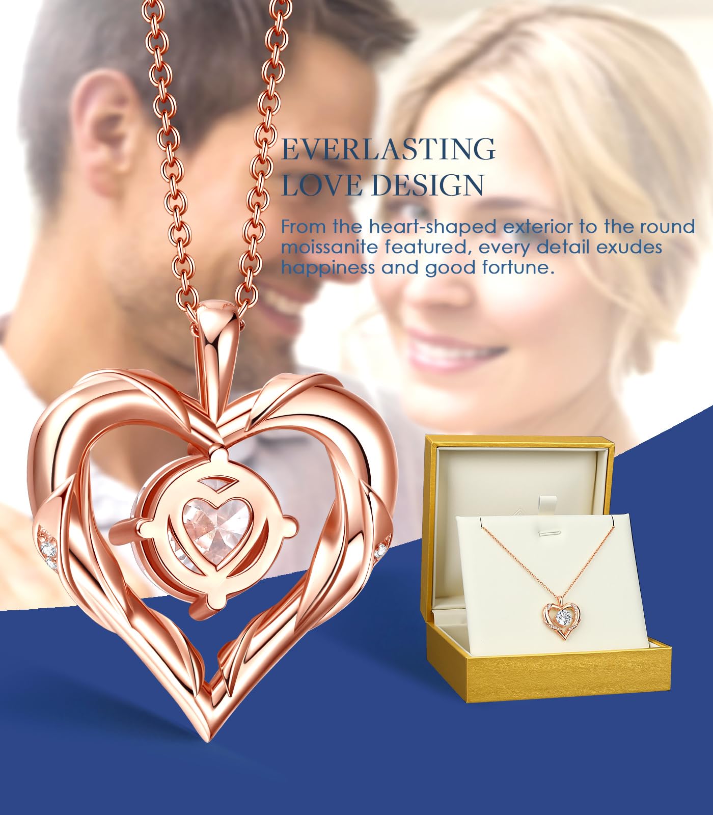 Beam & Bask 2 Ct Moissanite Heart Necklace for Women, 18K Rose Gold Plated Romantic Pendant for Anniversary Birthday, 925 Sterling Silver Jewelry for Wife Girlfriend Mom Her - The One Stop Deals