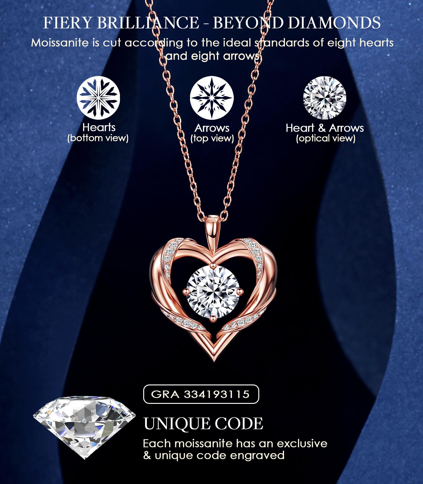 Beam & Bask 2 Ct Moissanite Heart Necklace for Women, 18K Rose Gold Plated Romantic Pendant for Anniversary Birthday, 925 Sterling Silver Jewelry for Wife Girlfriend Mom Her - The One Stop Deals