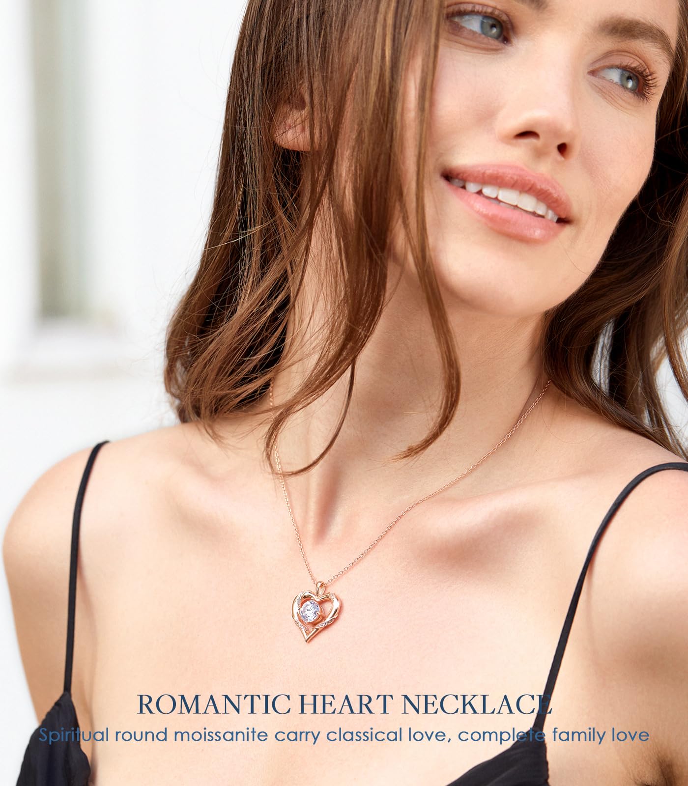 Beam & Bask 2 Ct Moissanite Heart Necklace for Women, 18K Rose Gold Plated Romantic Pendant for Anniversary Birthday, 925 Sterling Silver Jewelry for Wife Girlfriend Mom Her - The One Stop Deals