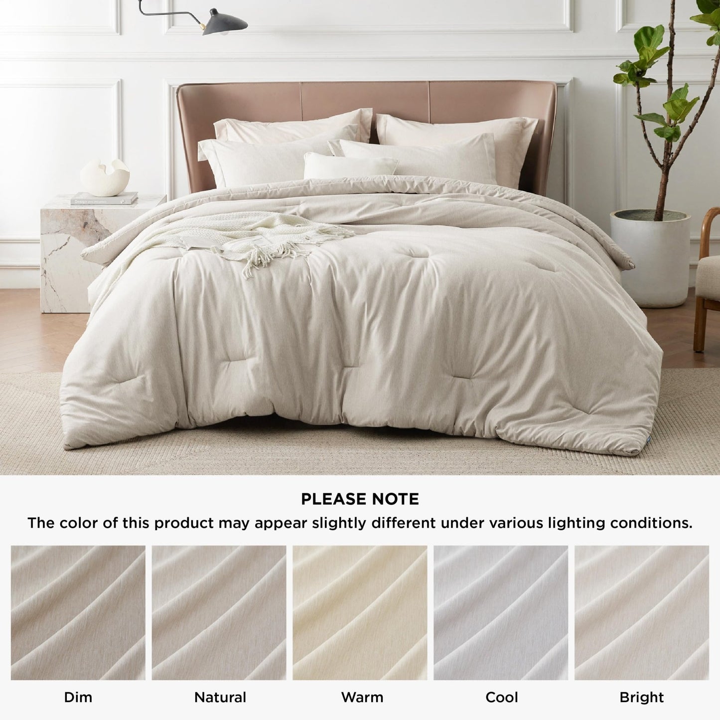 Bedsure Queen Comforter Set - Beige Soft Bedding for All Seasons, Cationic Dyed Bed Set, 3 Pieces, 1 Queen Size Comforter (90"x90") and 2 Pillow Shams (20"x26"+2") - The One Stop Deals