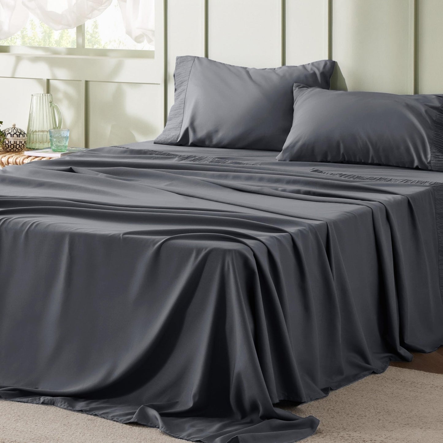 Bedsure Queen Sheet Set - 4 Pieces Soft Queen Size Sheets - Breathable & Cooling - Hotel Luxury - Easy Care Polyester Microfiber Bedding for Women, Men, Dark Grey - The One Stop Deals