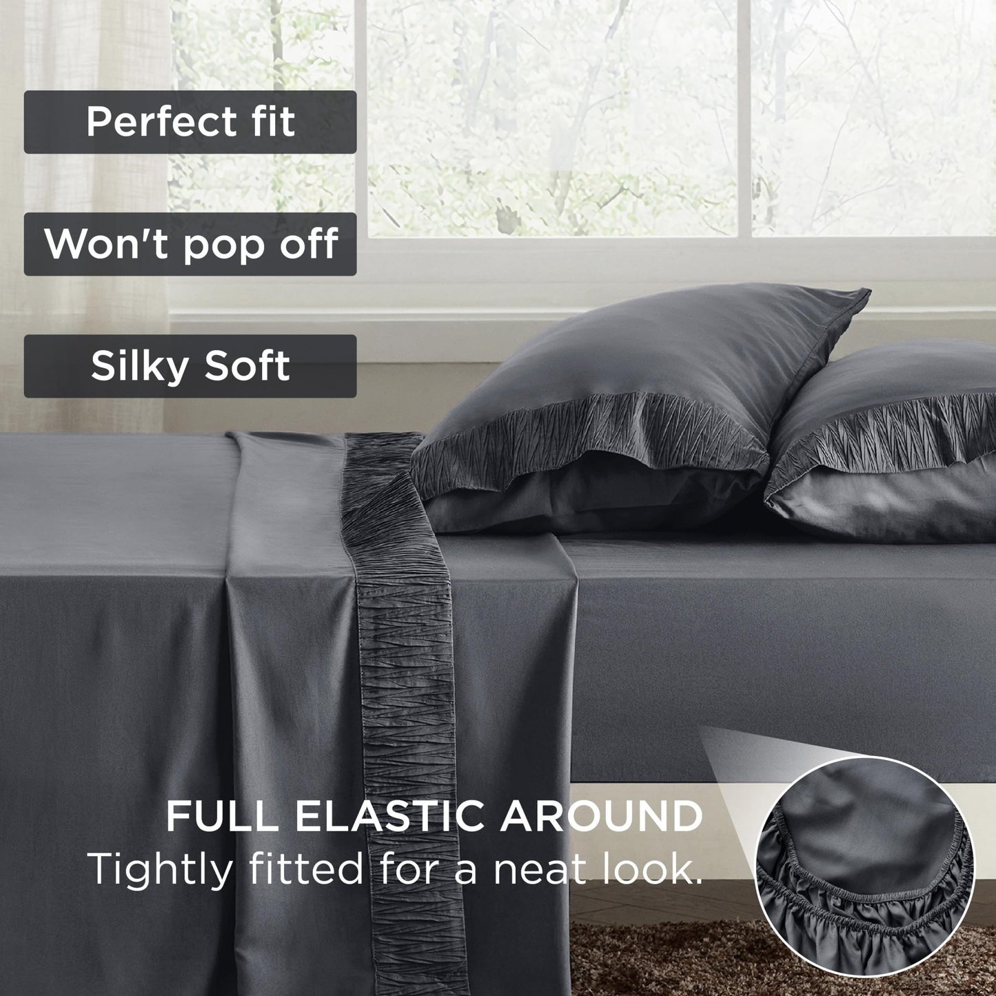 Bedsure Queen Sheet Set - 4 Pieces Soft Queen Size Sheets - Breathable & Cooling - Hotel Luxury - Easy Care Polyester Microfiber Bedding for Women, Men, Dark Grey - The One Stop Deals