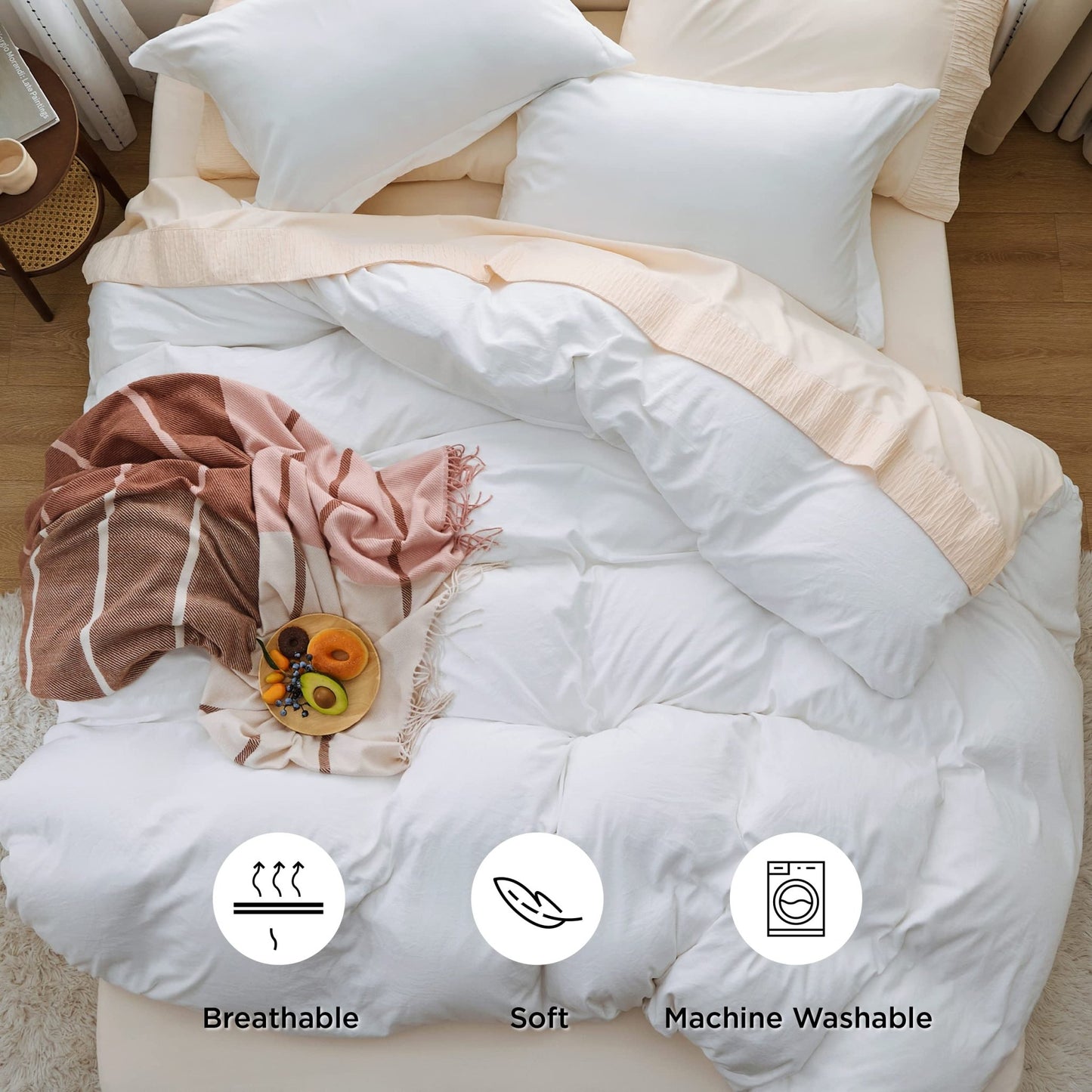 Bedsure White Duvet Cover Queen Size - 3 Pieces Prewashed Extra Soft Bedding Set, Includes 1 Duvet Cover 90x90 Inches with Zipper Closure & 2 Pillow Shams, Comforter Not Included - The One Stop Deals