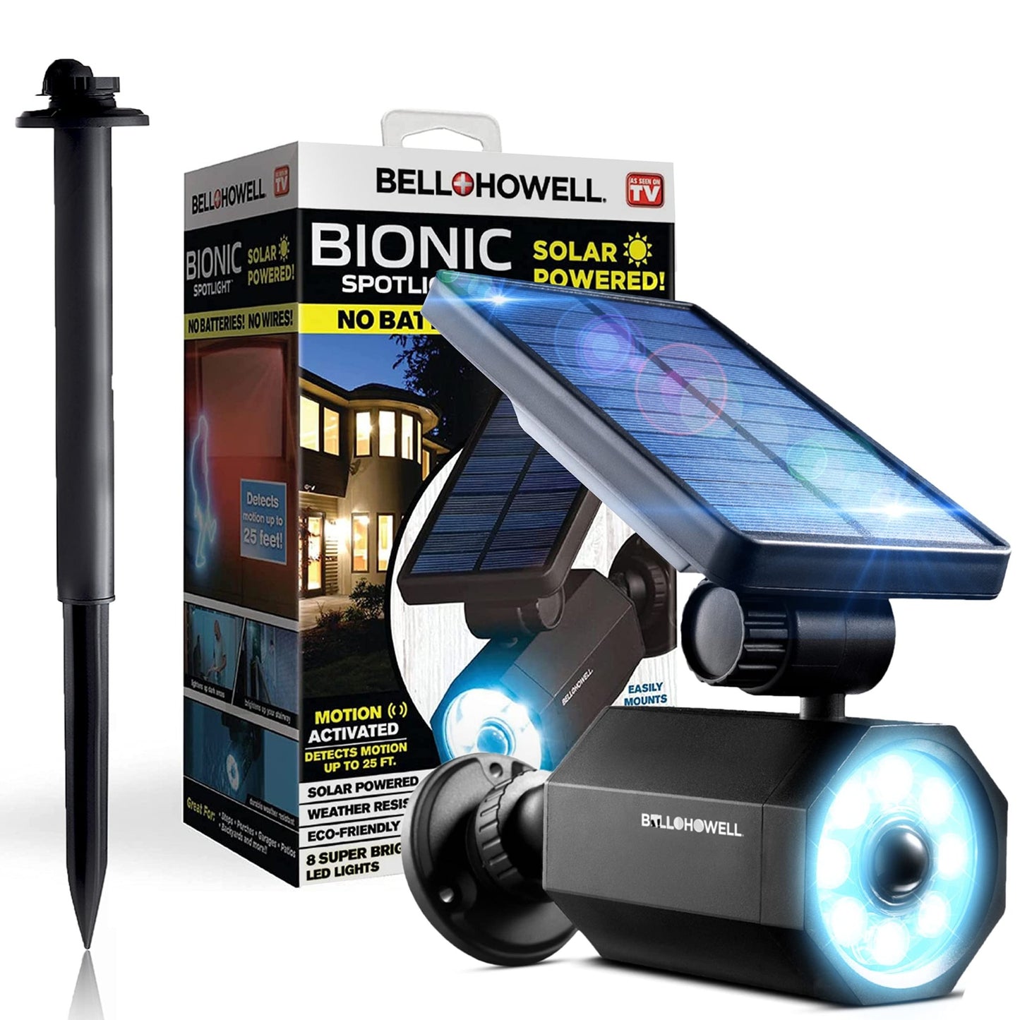 Bell+Howell Bionic Spotlight Motion Solar Spot Lights Outdoor Waterproof, Solar Landscape Lights, Outdoor Solar Yard Lights Weather Resistant, Super Bright LED Lights, for Garden, Lawn As Seen On TV - The One Stop Deals