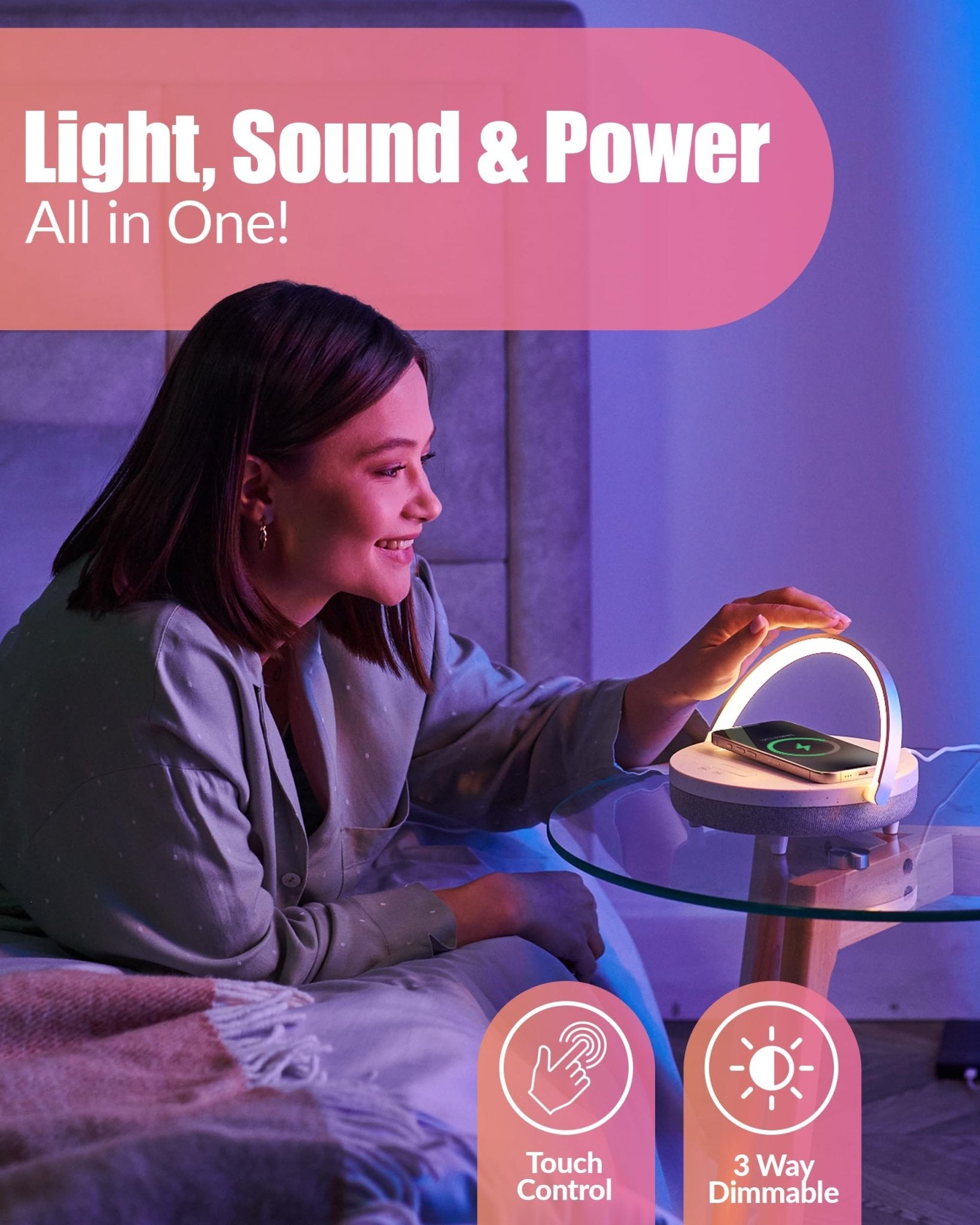 BELMAK Bedside Lamp with Wireless Charger, Phone Charging Lamps for Bedroom, Speaker Lamp Bluetooth Wireless, 6 in 1 Touch Bedside Lamp, Unique Gifts for Women, Dad, Mom, Men Birthday Gift Ideas - The One Stop Deals