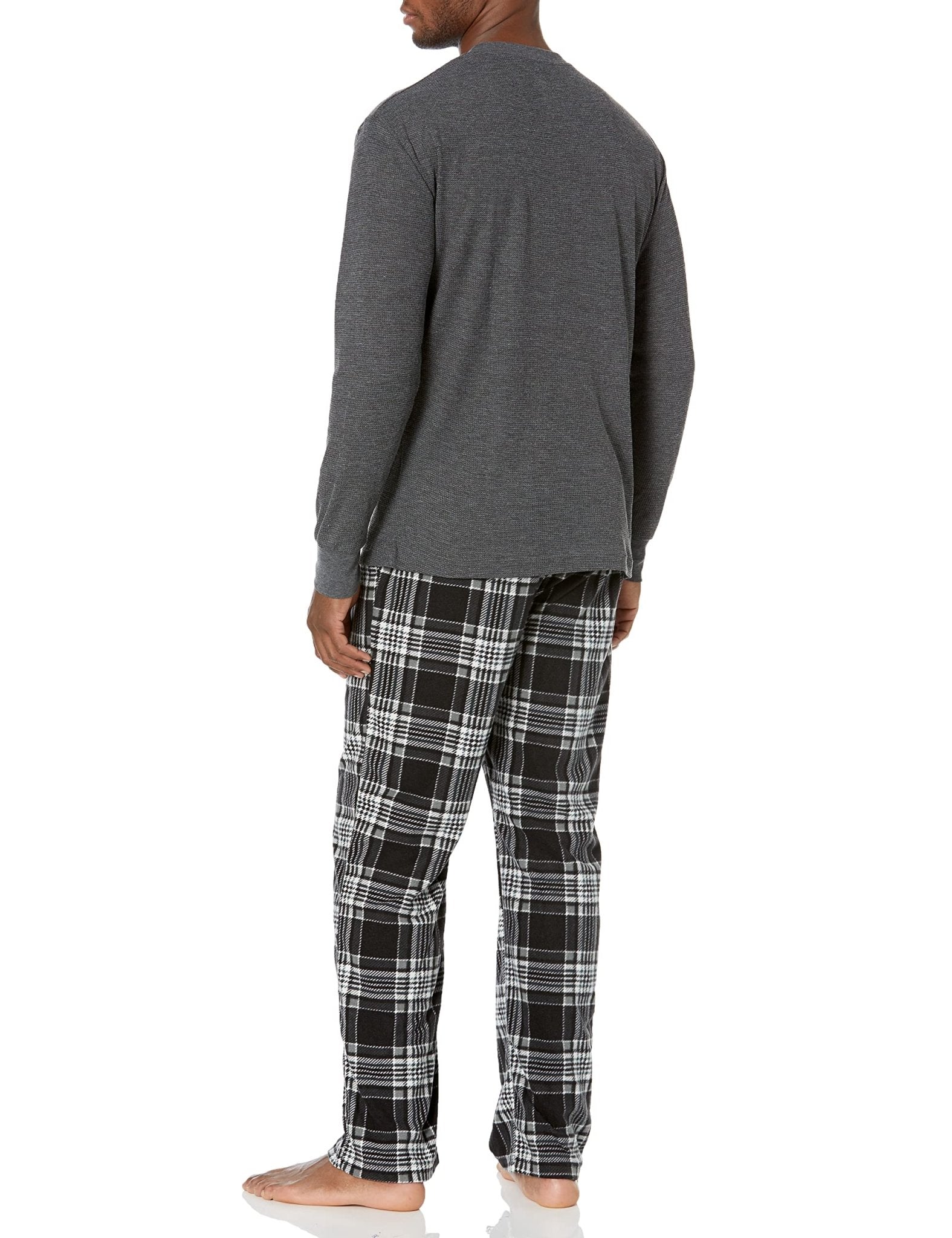 Beverly Hills Polo Club mens Beverly Hills Polo Polar Fleece W/Thermal Top Pajama Set, Char Top With Blk/Wht Pants, Large US (MBL707AM) - The One Stop Deals