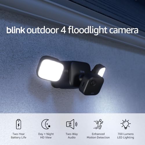 Blink Outdoor 4 Floodlight Camera (newest model), Wire - free smart security camera, 700 lumens, two - year battery life, HD live view, enhanced motion detection, Works with Alexa - 1 camera system - The One Stop Deals