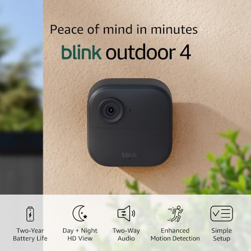 Blink Outdoor 4 (newest model), Wire - free smart security camera, two - year battery life, two - way audio, HD live view, enhanced motion detection, Works with Alexa – 3 camera system - The One Stop Deals