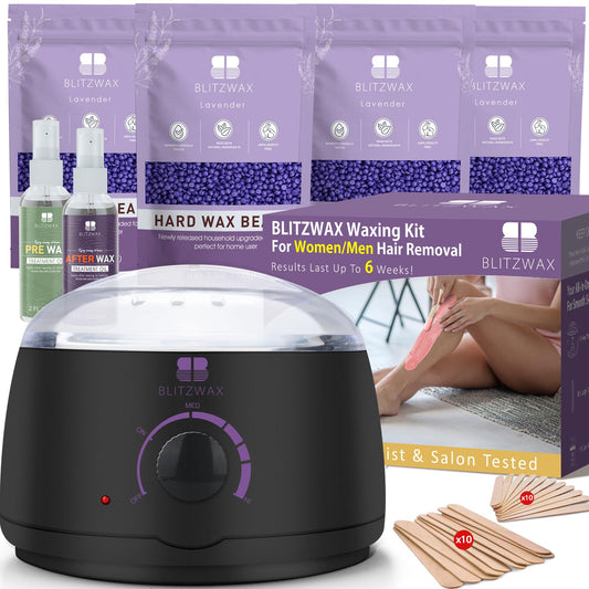 BLITZWAX Brazilian and Bikini Waxing Kit for Women, Hard Wax Warmer for Face, Legs, and Body, At Home Hair Removal Kit, Beginner Friendly, Quick Heating, 28 Accessories - The One Stop Deals