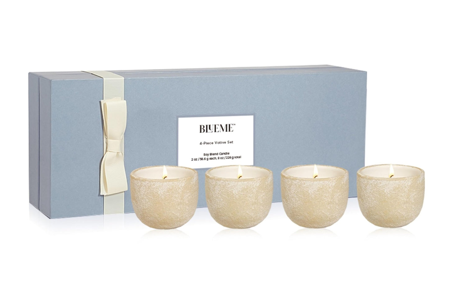 BLUEME Balance - White Lotus & Tea, Focus - Eucalyptus & Lime, Nostalgia - Bergamot & Musk, Calm - Osmanthus & Sandalwood, 4pk Wellness Travel Candle Votive, Sustainable, Contains Essential Oil, Soy - Wax Blend - The One Stop Deals