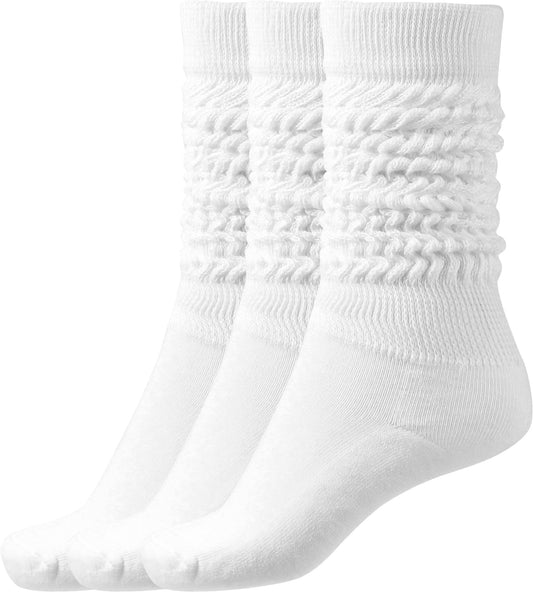 BomKinta Slouch Socks Women Thigh High Boot Socks Soft Scrunch Socks Size 5 - 11 3 Pair Pack White White White - The One Stop Deals