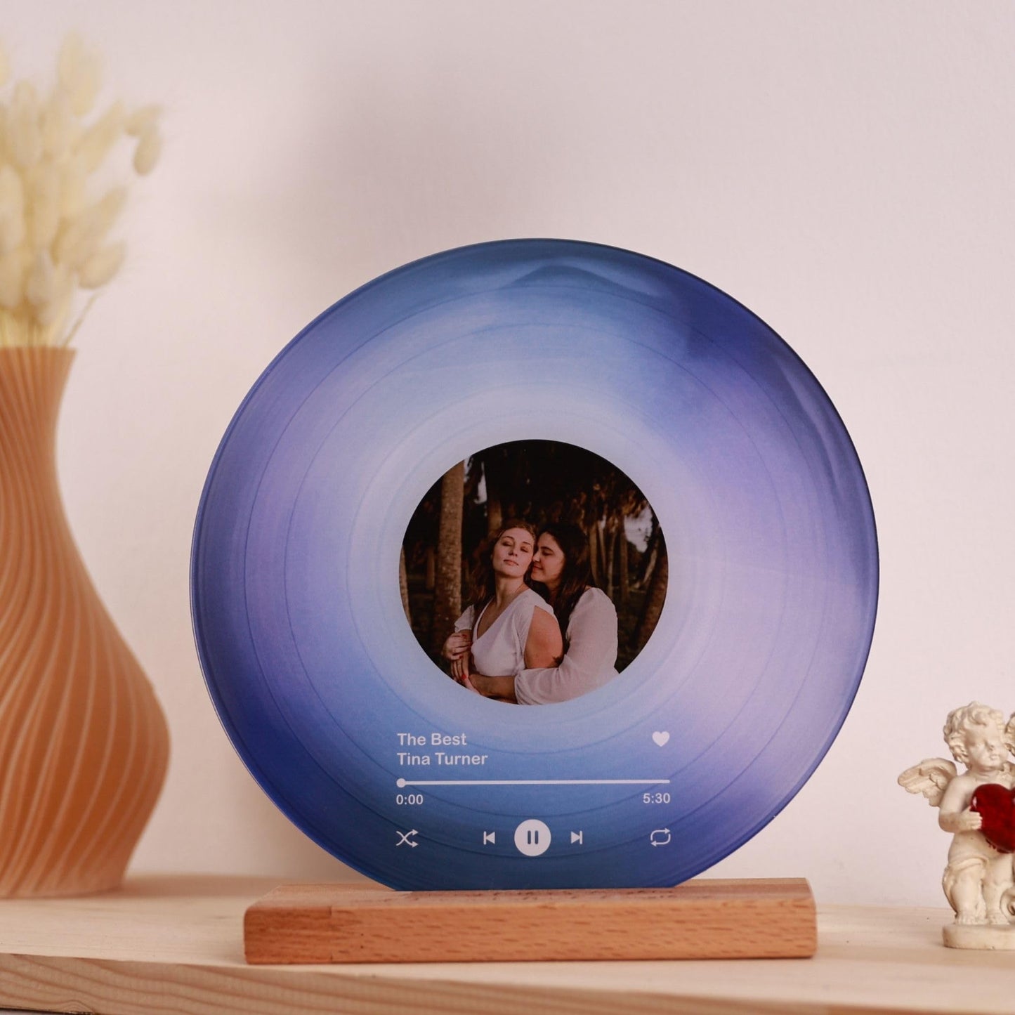 bonibom Personalized Vinyl Record with Photo - Custom Acrylic Song Plaque - Unique Gifts for Anniversary, Wedding, Birthday, Valentine’s Day - Decorative Music Home Decor for Couples PLQ0028 (Blue) - The One Stop Deals