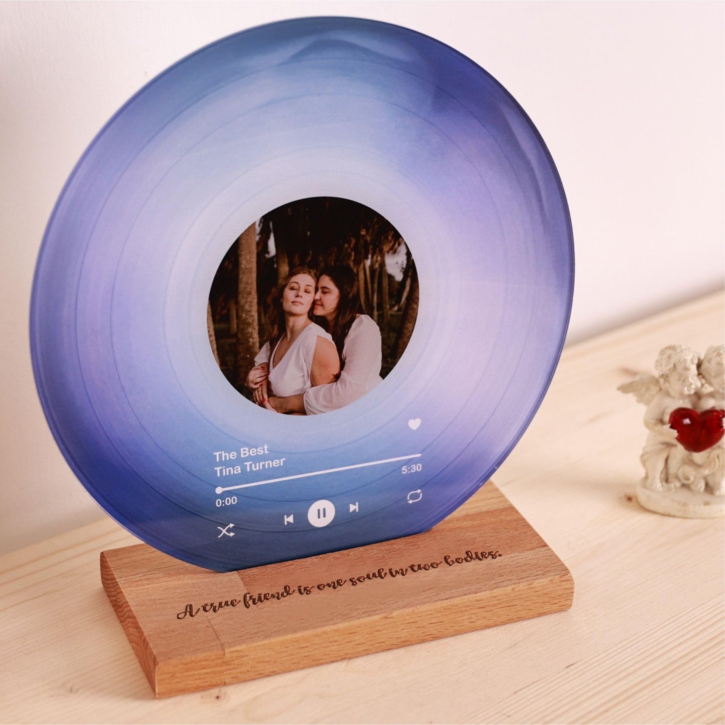 bonibom Personalized Vinyl Record with Photo - Custom Acrylic Song Plaque - Unique Gifts for Anniversary, Wedding, Birthday, Valentine’s Day - Decorative Music Home Decor for Couples PLQ0028 (Blue) - The One Stop Deals