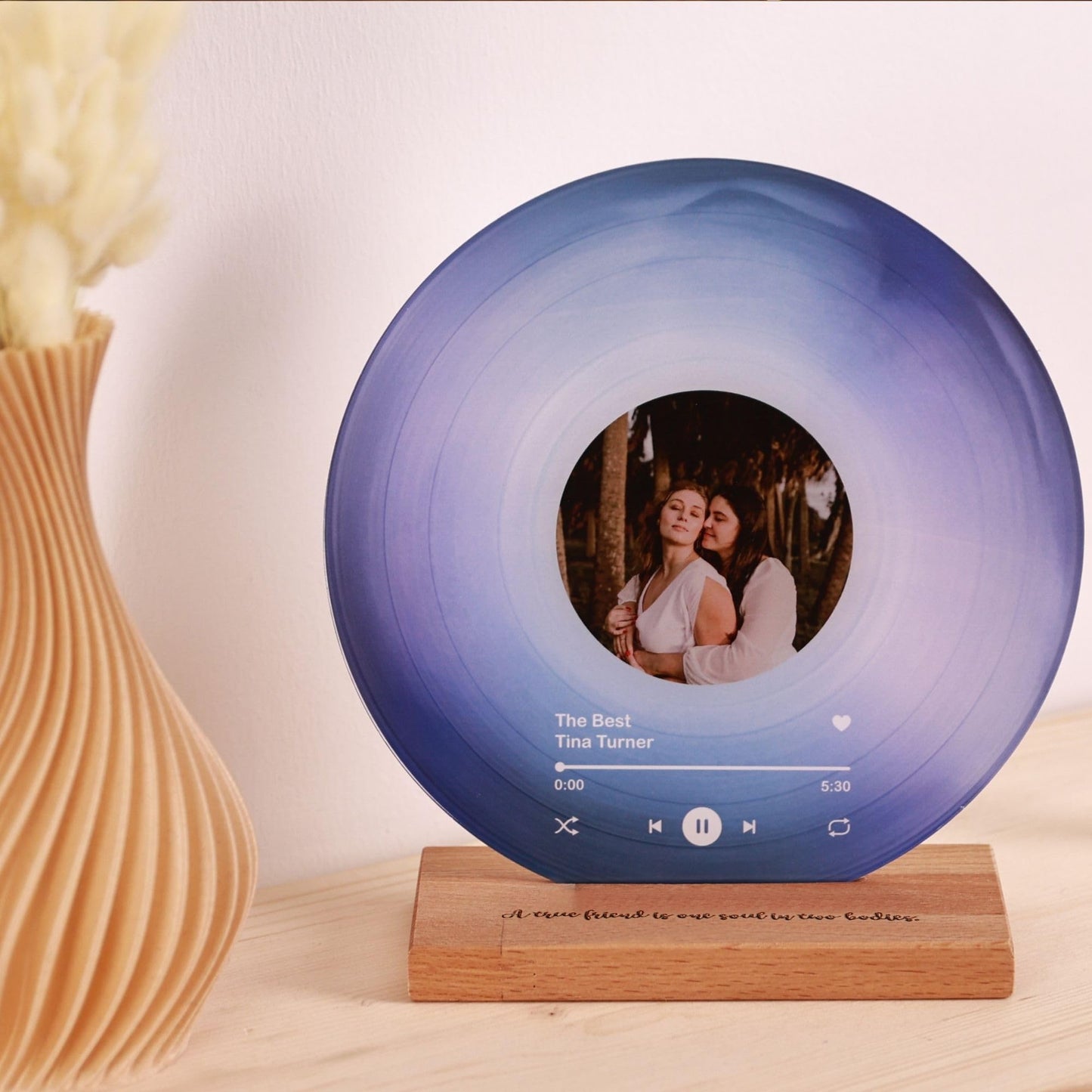 bonibom Personalized Vinyl Record with Photo - Custom Acrylic Song Plaque - Unique Gifts for Anniversary, Wedding, Birthday, Valentine’s Day - Decorative Music Home Decor for Couples PLQ0028 (Blue) - The One Stop Deals