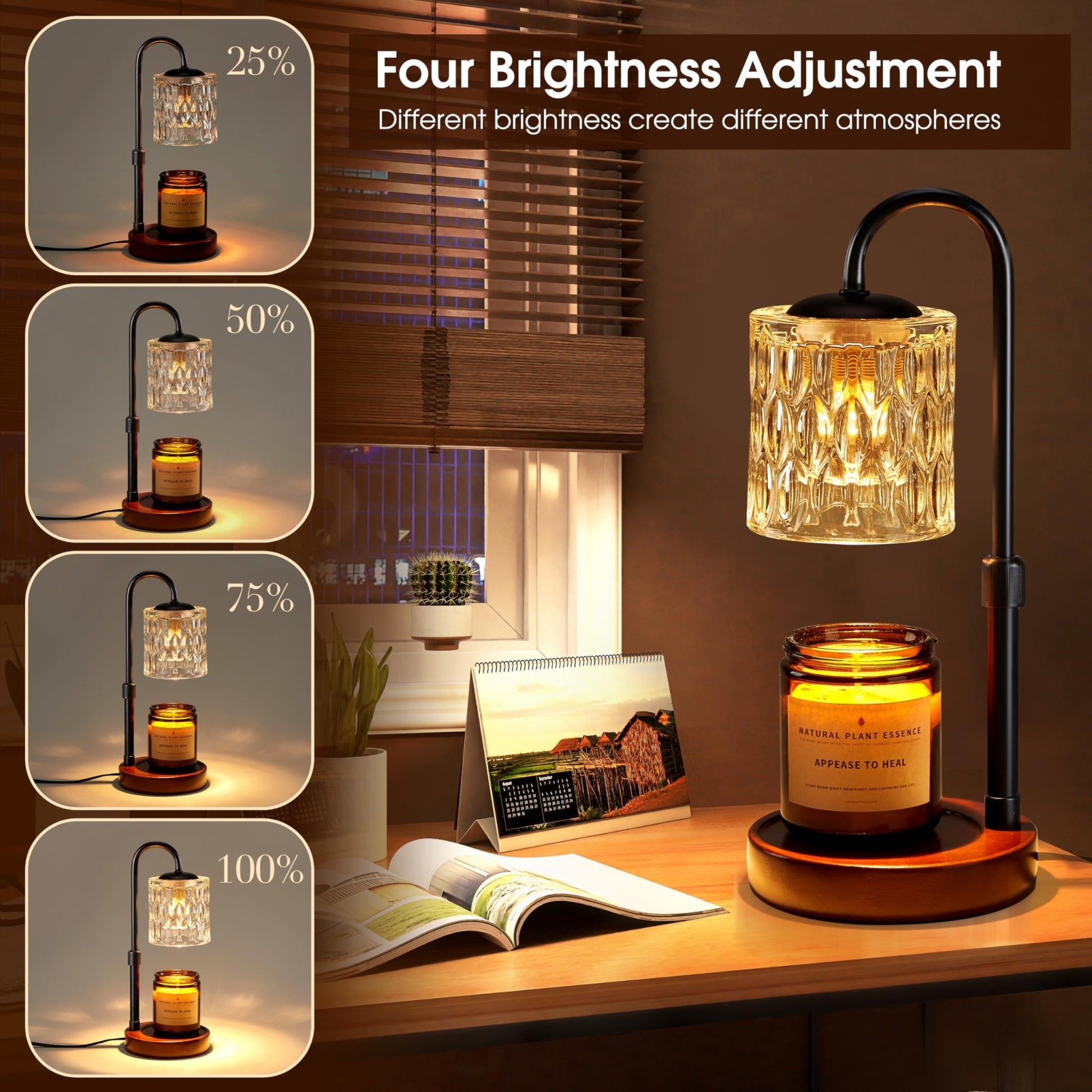 Briever Dimmable Candle Warmer Lamp with Timer, Height Adjustable Electric Candle Wax Warmer for Jar Candles, Top - Down Light Heat Melting Wax with 2 Bulbs, Walnut Solid Wood Base for Home Decor Gifts - The One Stop Deals