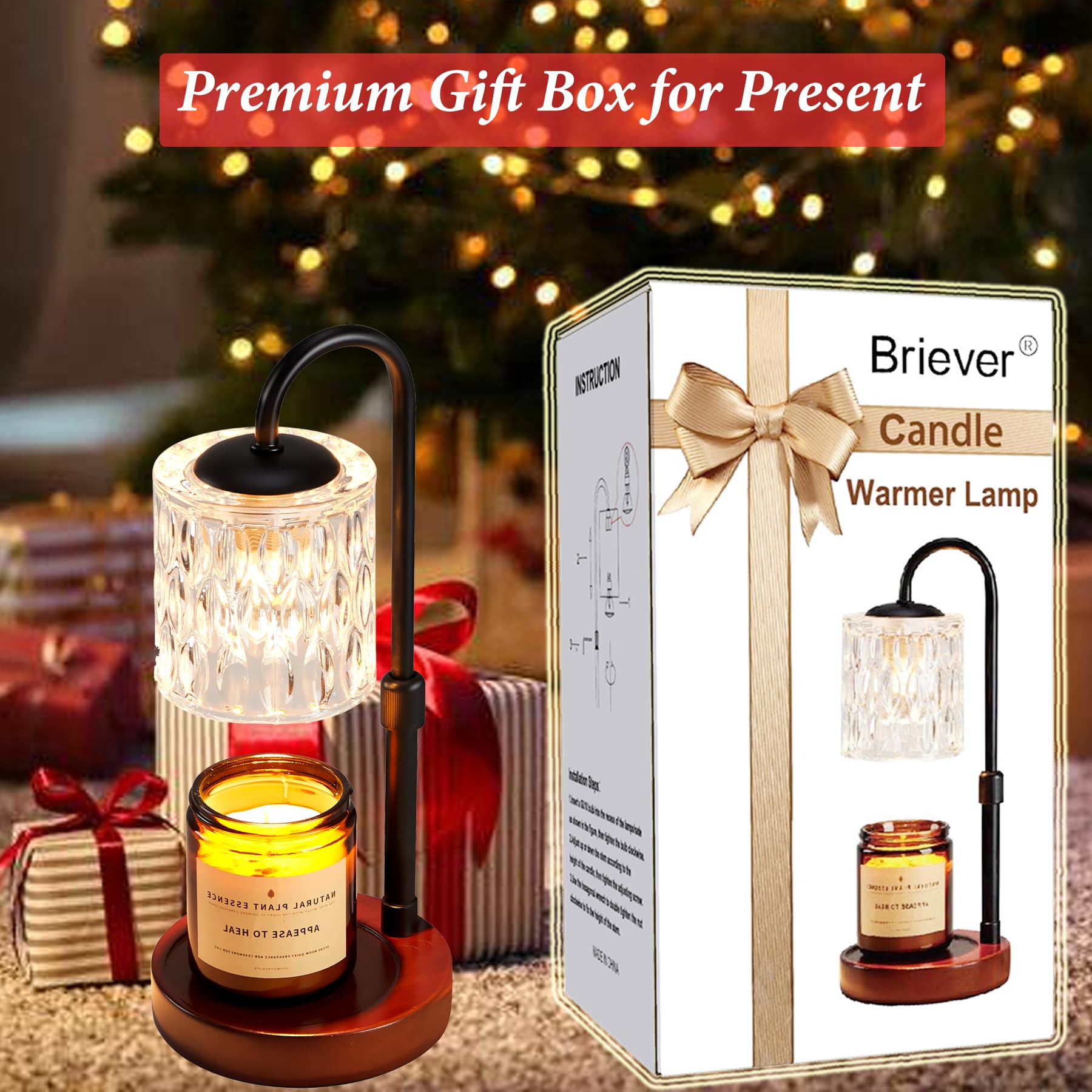 Briever Dimmable Candle Warmer Lamp with Timer, Height Adjustable Electric Candle Wax Warmer for Jar Candles, Top - Down Light Heat Melting Wax with 2 Bulbs, Walnut Solid Wood Base for Home Decor Gifts - The One Stop Deals