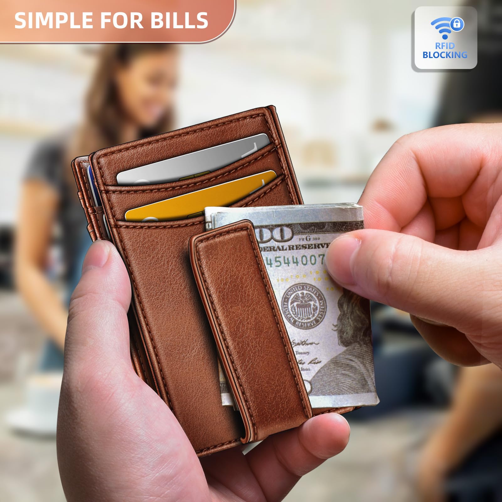 BULLIANT Magnetic Closure Slim Wallet - Genuine Leather Front Pocket Wallet for Men,RFID Blocking,Holds 12 Cards and Money Clip - The One Stop Deals