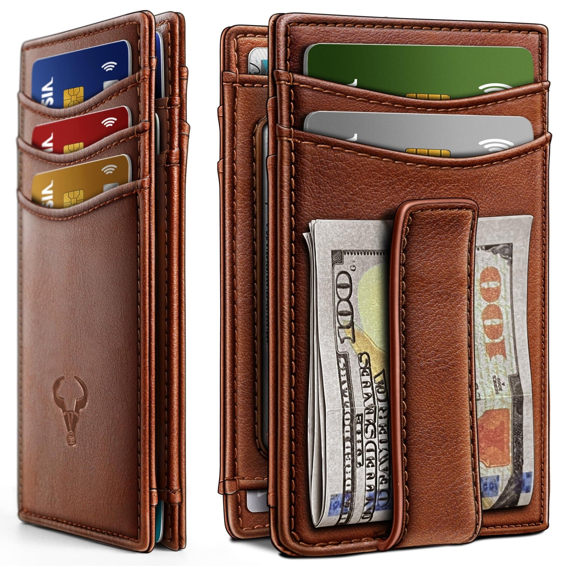 BULLIANT Magnetic Closure Slim Wallet - Genuine Leather Front Pocket Wallet for Men,RFID Blocking,Holds 12 Cards and Money Clip - The One Stop Deals