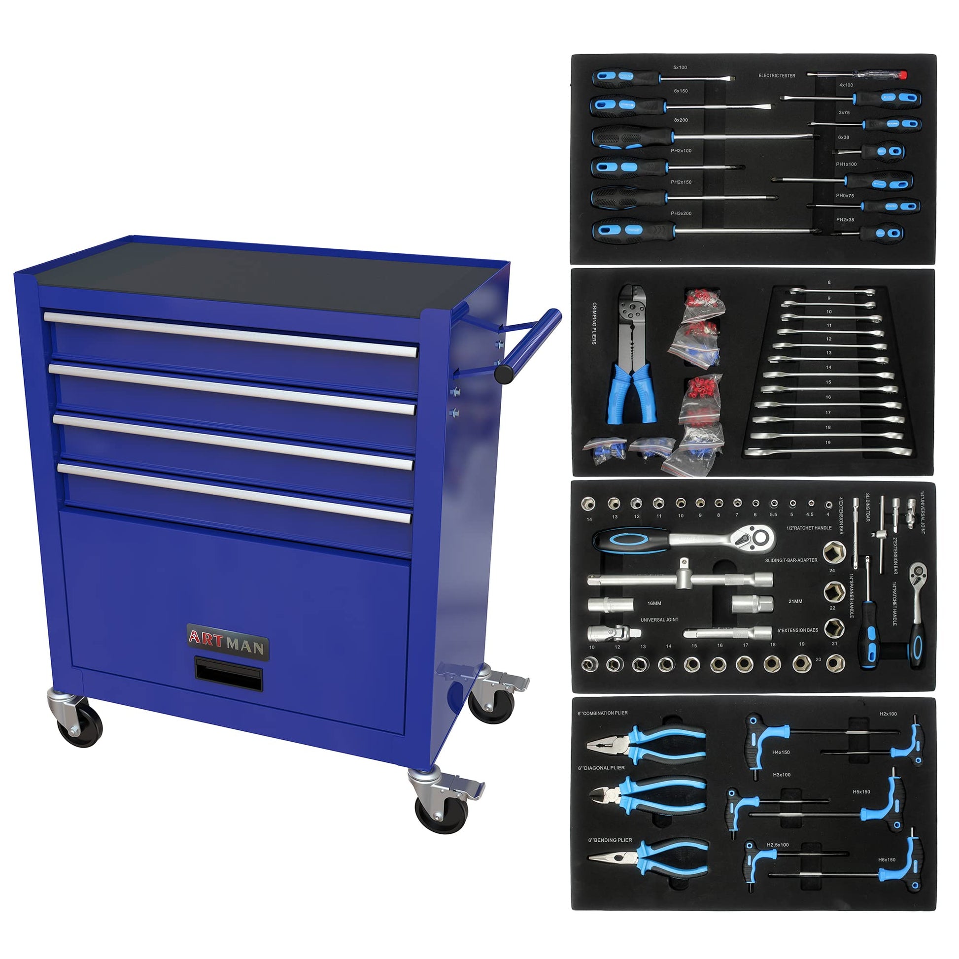 Campfun Tool Set 238pcs, Mechanic Tool Set for Home with Tool Cart, Rolling Tool Box Set with Socket Wrench Ratchet Plier Screwdriver, Home Tool Set Mechanics Kit Organizer for Workshop Home, Blue - The One Stop Deals