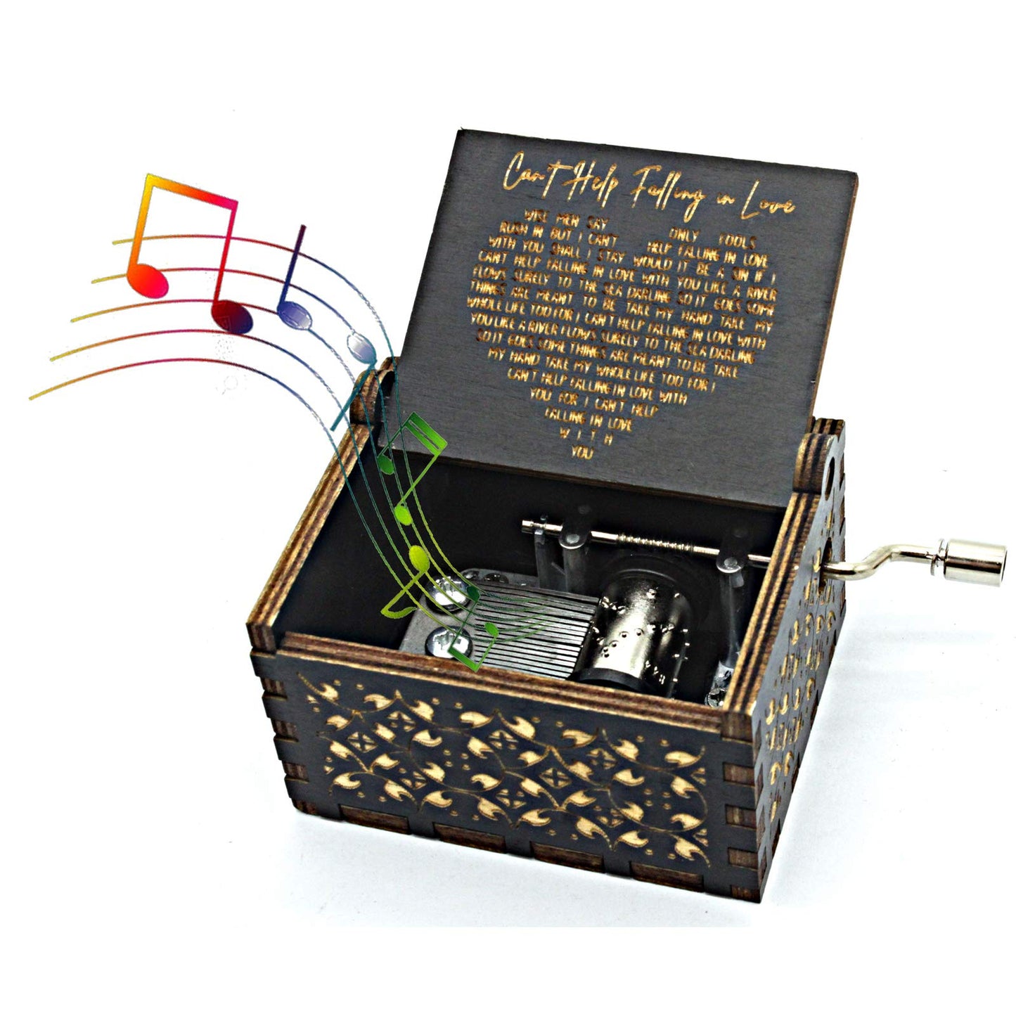 Can't Help Falling in Love Wood Music Box, Antique Engraved Musical Boxes Case for Love One Wooden Music Box - Gifts for Lover, Boyfriend, Girlfriend, Husband, Wife (BLACK) - The One Stop Deals