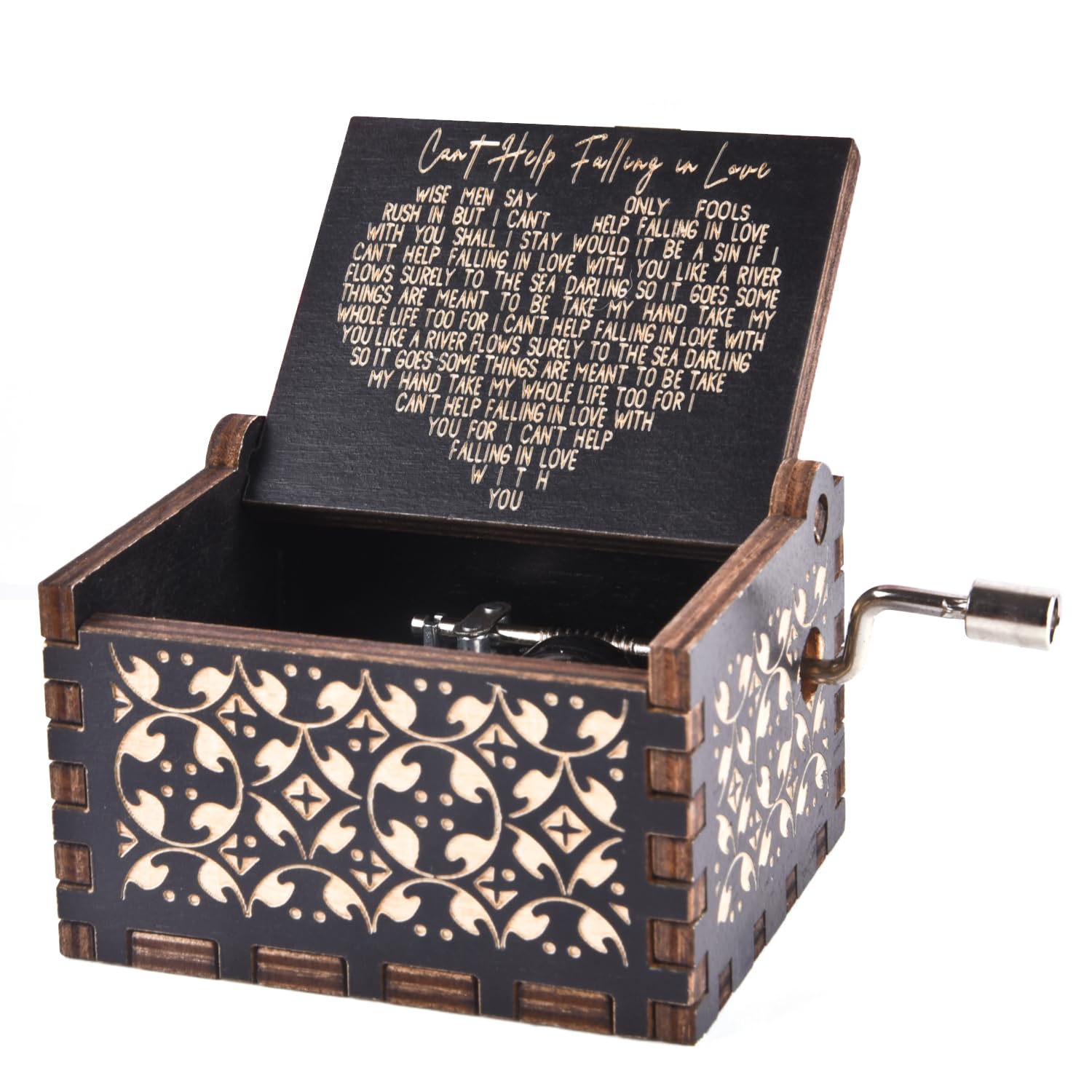 Can't Help Falling in Love Wood Music Box, Antique Engraved Musical Boxes Case for Love One Wooden Music Box - Gifts for Lover, Boyfriend, Girlfriend, Husband, Wife (BLACK) - The One Stop Deals