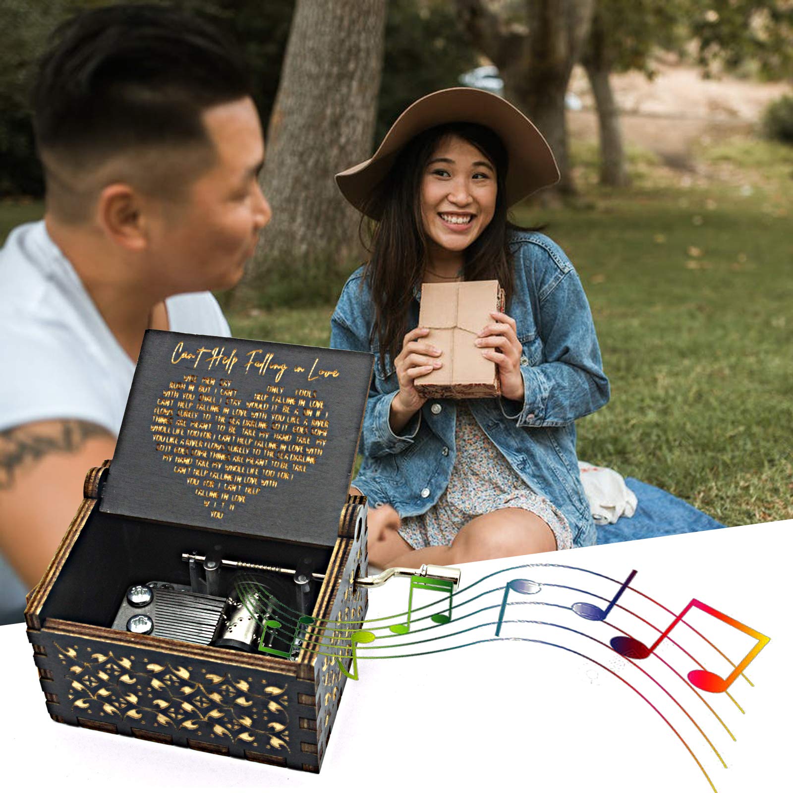 Can't Help Falling in Love Wood Music Box, Antique Engraved Musical Boxes Case for Love One Wooden Music Box - Gifts for Lover, Boyfriend, Girlfriend, Husband, Wife (BLACK) - The One Stop Deals