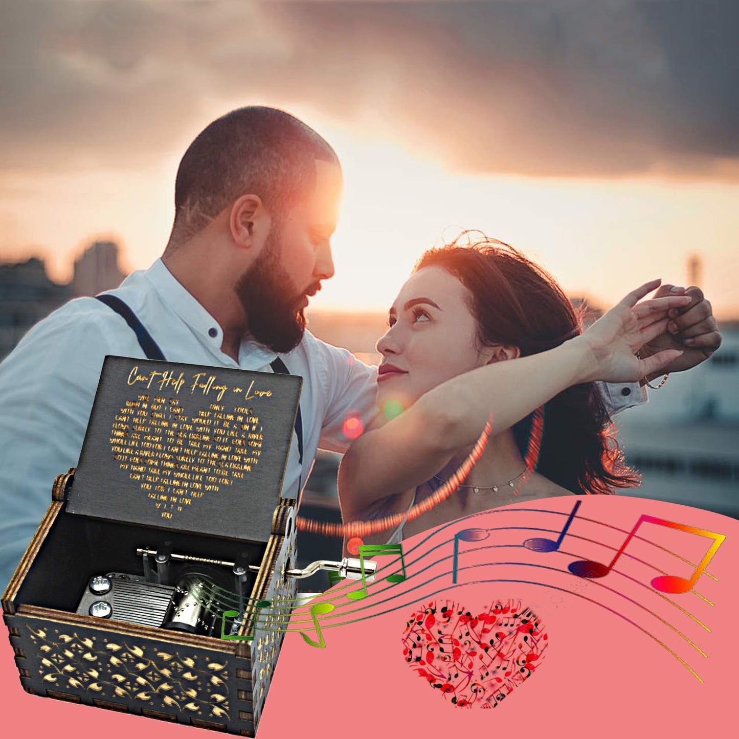 Can't Help Falling in Love Wood Music Box, Antique Engraved Musical Boxes Case for Love One Wooden Music Box - Gifts for Lover, Boyfriend, Girlfriend, Husband, Wife (BLACK) - The One Stop Deals