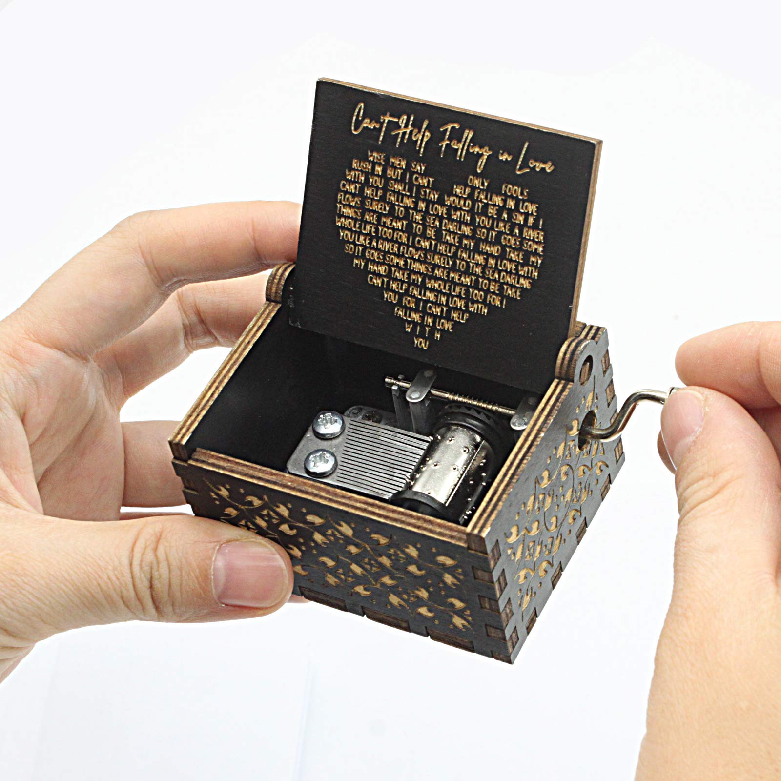 Can't Help Falling in Love Wood Music Box, Antique Engraved Musical Boxes Case for Love One Wooden Music Box - Gifts for Lover, Boyfriend, Girlfriend, Husband, Wife (BLACK) - The One Stop Deals