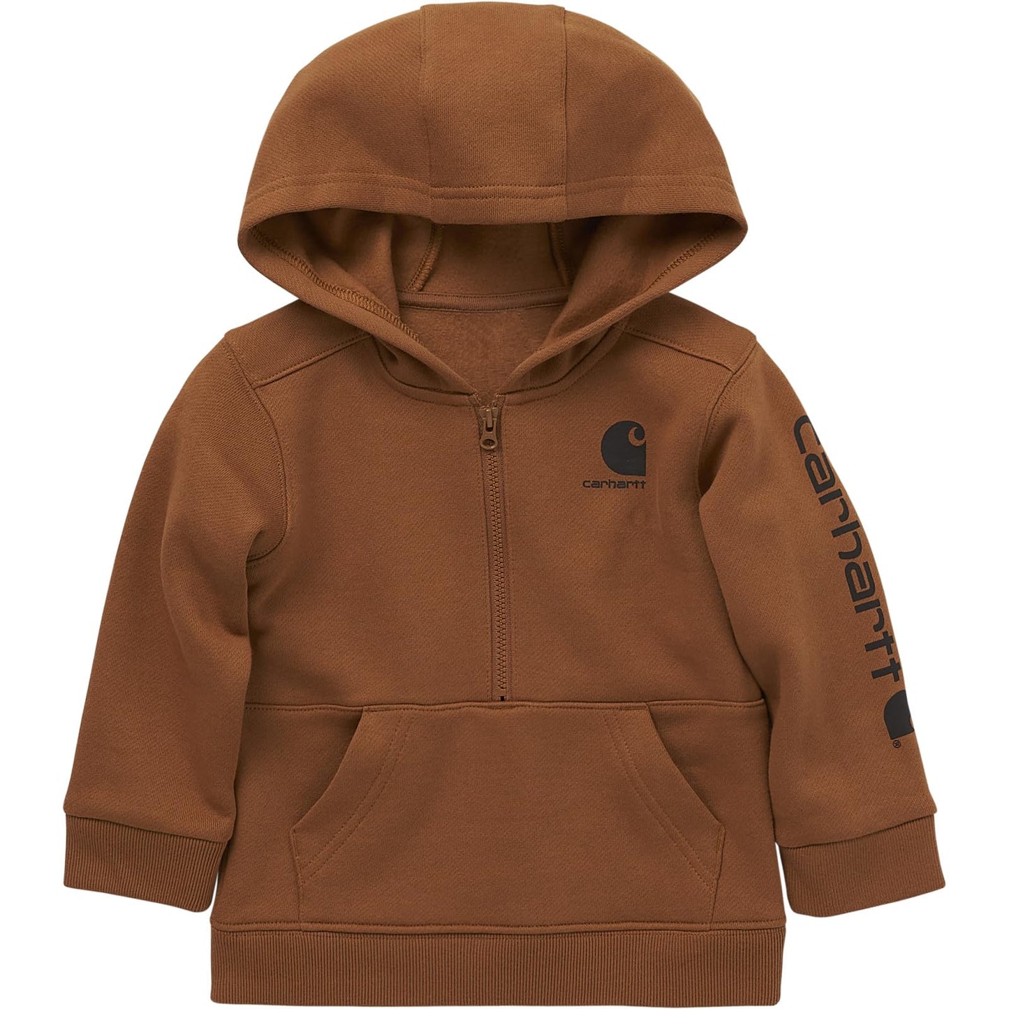 Carhartt Boys' Long - Sleeve Half - Zip Hooded Sweatshirt, Brown, 3T - The One Stop Deals