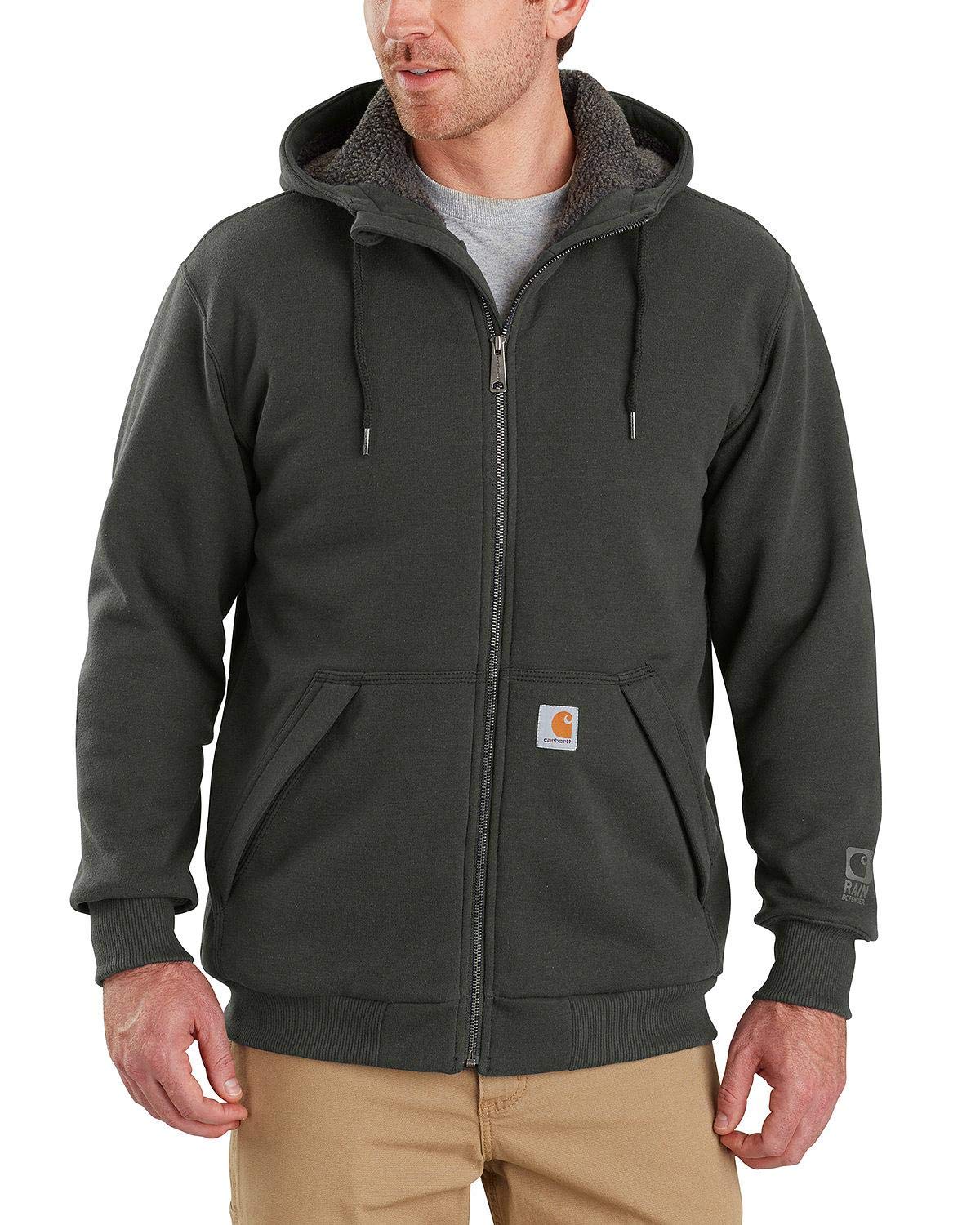 Carhartt Men's Rain Defender Rockland Sherpa Lined Hooded Sweatshirt, Peat, X - Large - The One Stop Deals