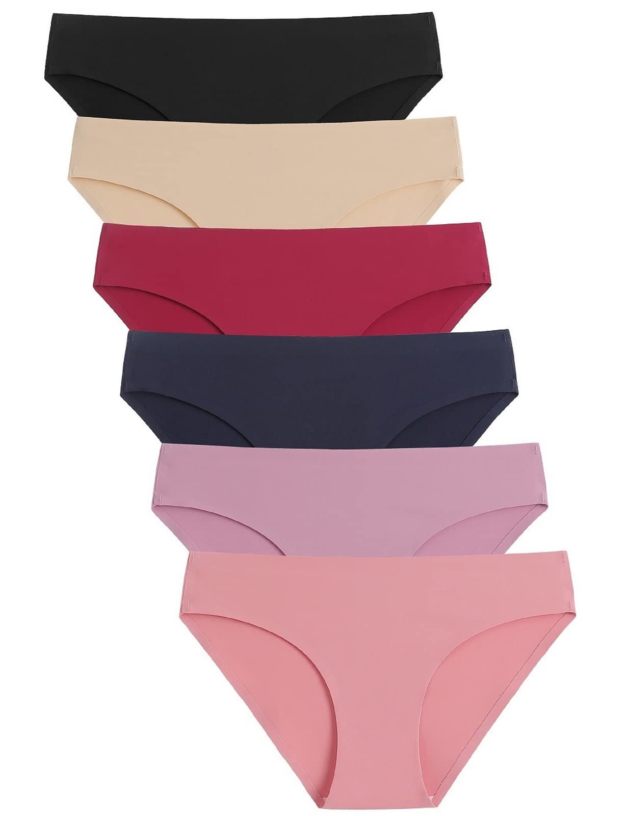 Caterlove Women's Seamless Underwear No Show Stretch Bikini Panties Silky Invisible Hipster 6 Pack (A, Medium) - The One Stop Deals