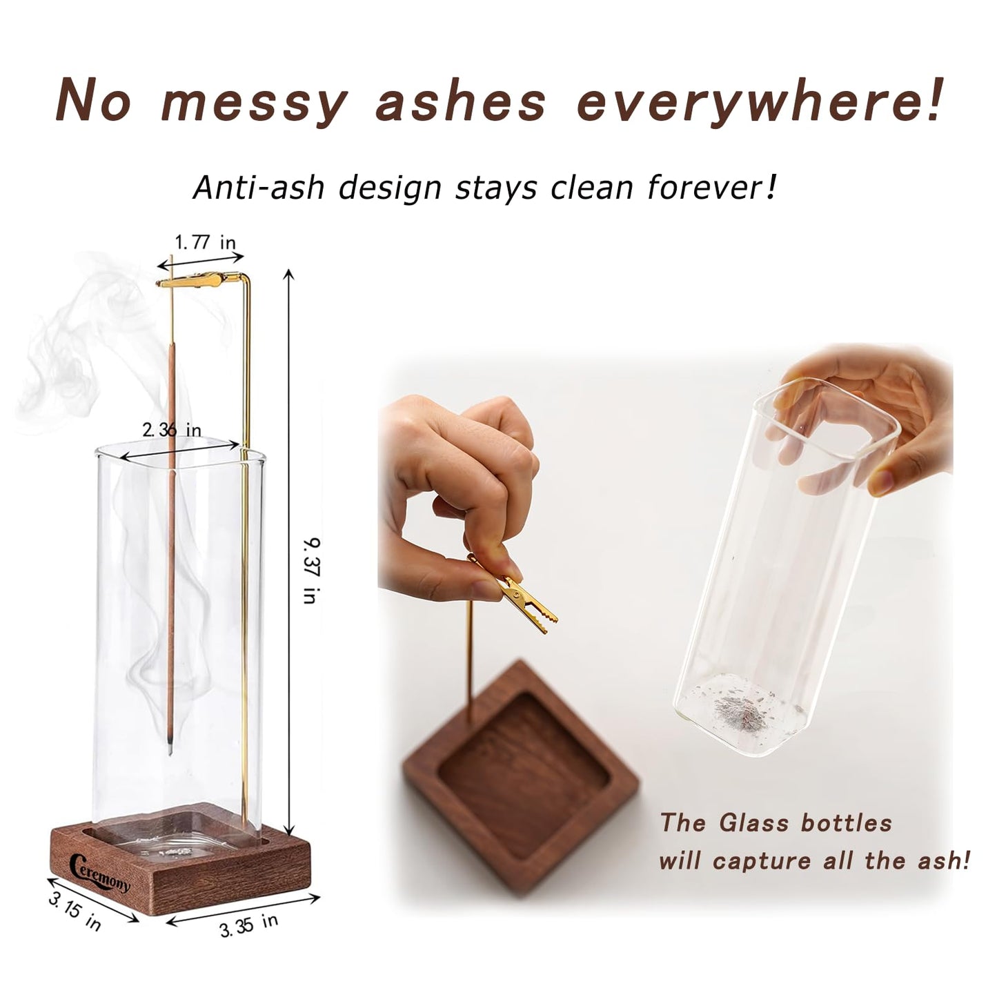 Ceremony Incense Holder, Wooden Incense Holder for Sticks with Glass Ash Catcher, Anti - ash Incense Burner with 20 Incense Sticks and a Ash Brush for Meditation Yoga Spa Room Decor - The One Stop Deals