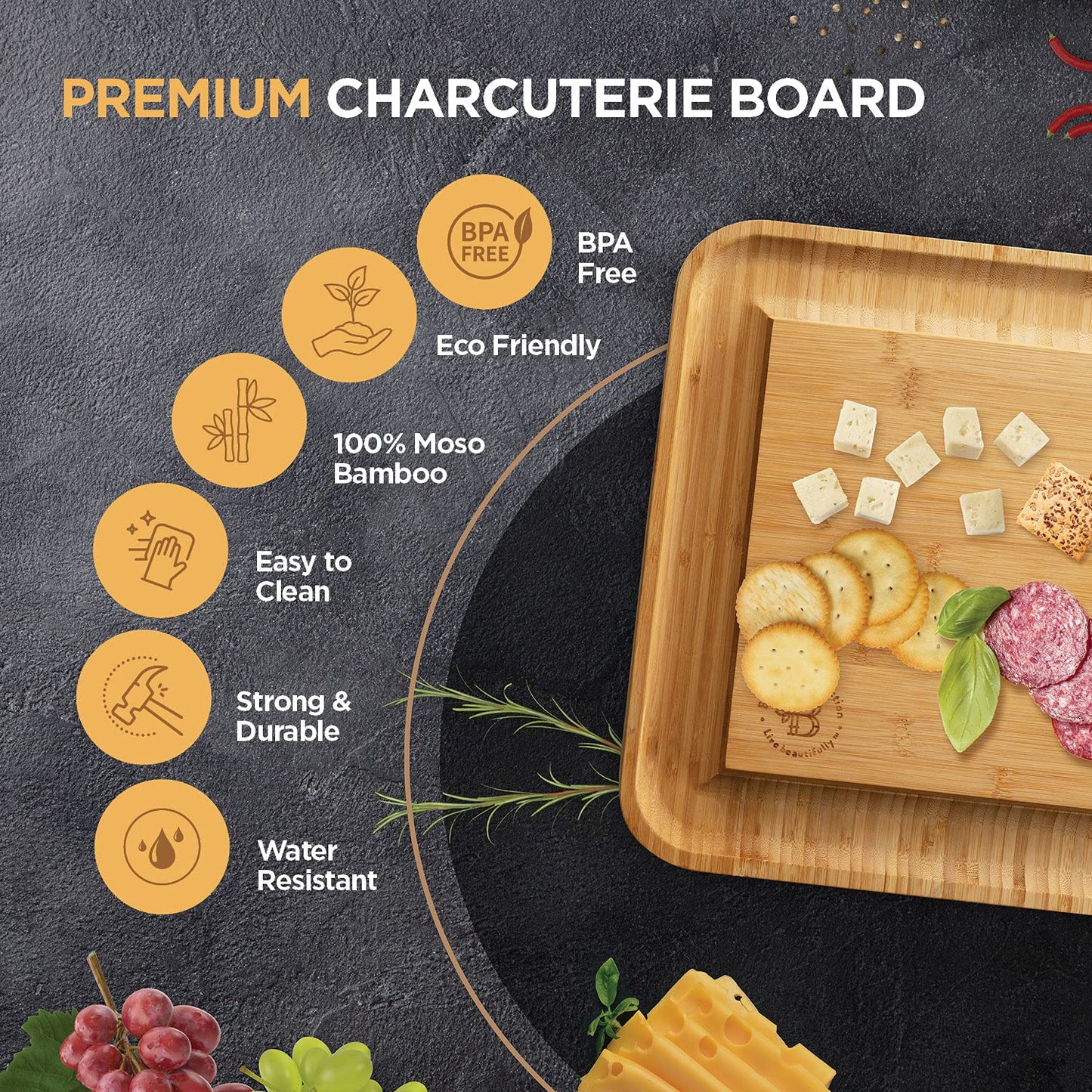 Charcuterie Board Gift Set - Bamboo Cheese Board and Charcuterie Boards Set - Housewarming Gifts New Home, Wedding Gifts for Couples 2025, Bridal Shower Gift, Birthday Gifts for Women - The One Stop Deals