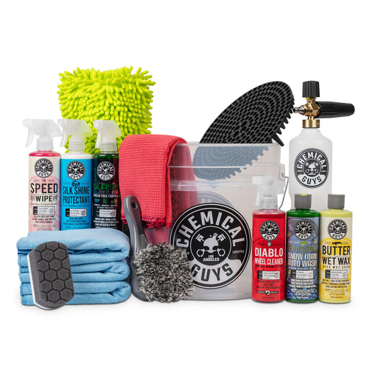 Chemical Guys HOL169 16 - Piece Arsenal Builder Car Wash Kit with Foam Cannon, Bucket and (6) 16 Oz Car Care Cleaning Chemicals, Gift for Car & Truck Lovers, Dads and DIYers (Works W/Pressure Washers) - The One Stop Deals