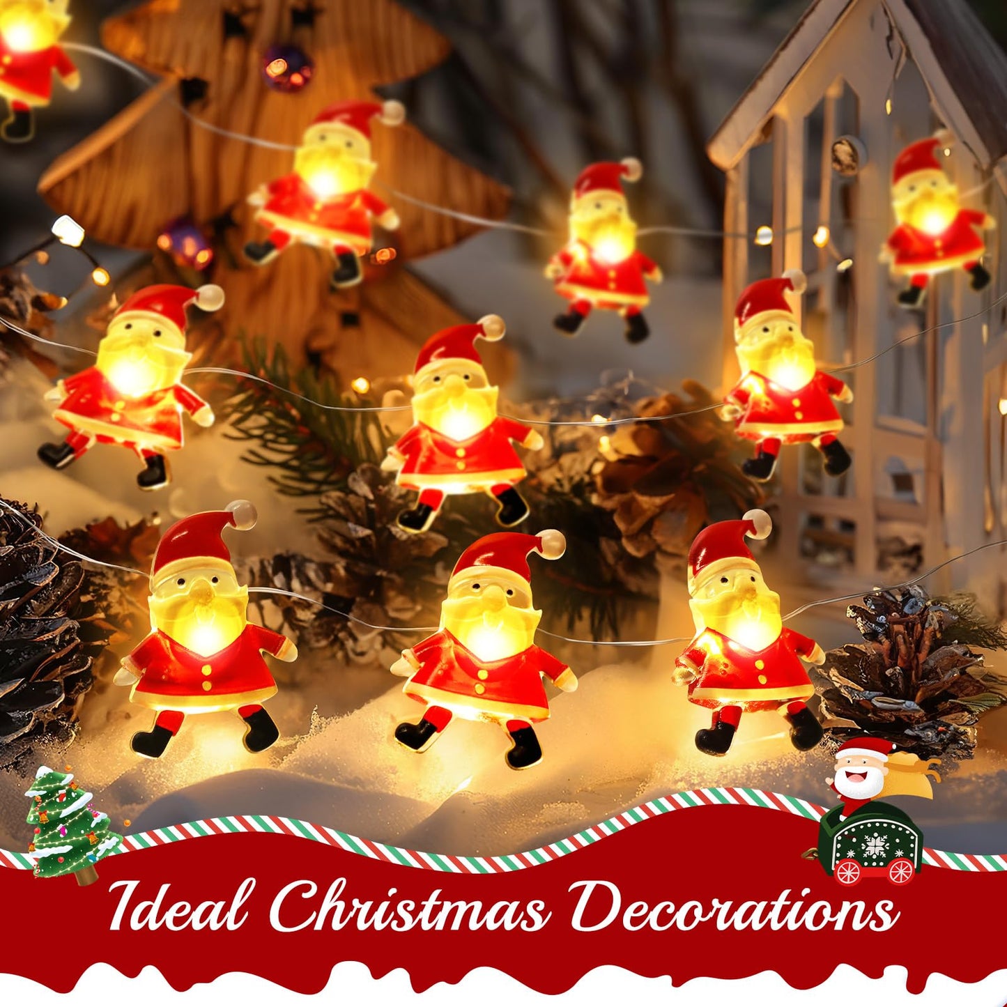 Christmas Decorations Indoor Lights, 10FT 30 LED Christmas Santa Claus Fairy String Lights Battery Operated for Xmas Tree Party Festive Holiday Christmas Gifts Cute Room Decor - The One Stop Deals