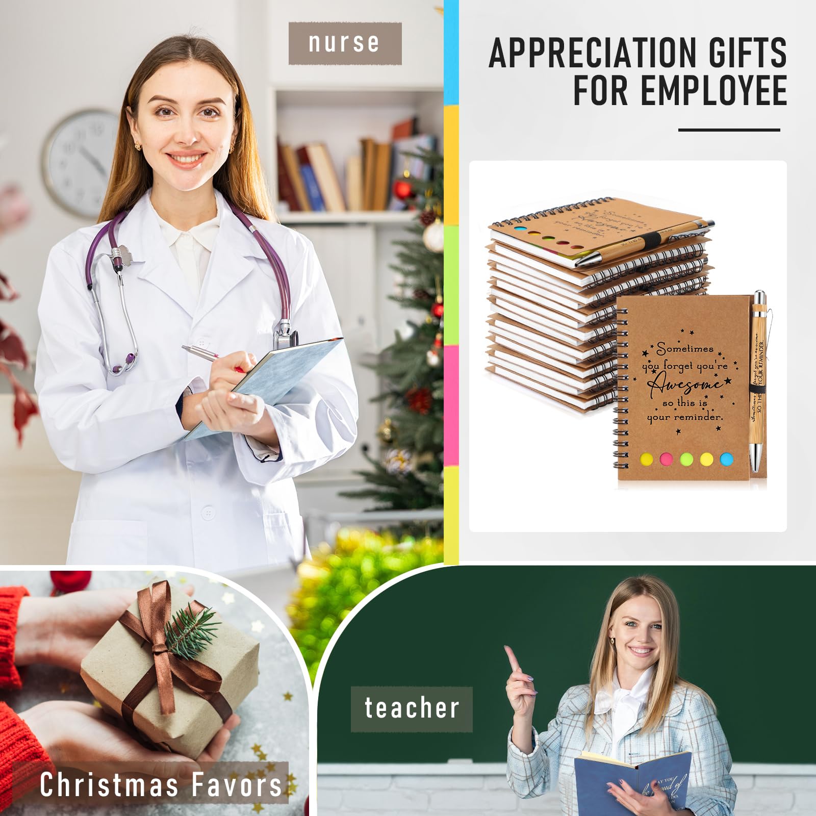 Chuangdi 10 Sets Employee Appreciation Gift Team Graduate Thank You Gift Inspirational Notebook Journal with Sticky Notepad Motivational Bamboo Pen Bulk for Volunteer Nurse Teacher Coworker (Kraft) - The One Stop Deals