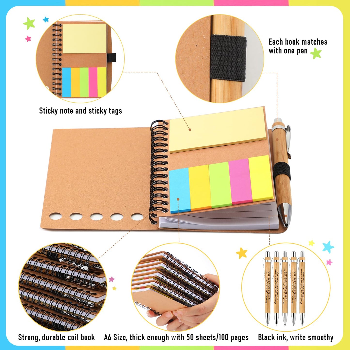 Chuangdi 10 Sets Employee Appreciation Gift Team Graduate Thank You Gift Inspirational Notebook Journal with Sticky Notepad Motivational Bamboo Pen Bulk for Volunteer Nurse Teacher Coworker (Kraft) - The One Stop Deals