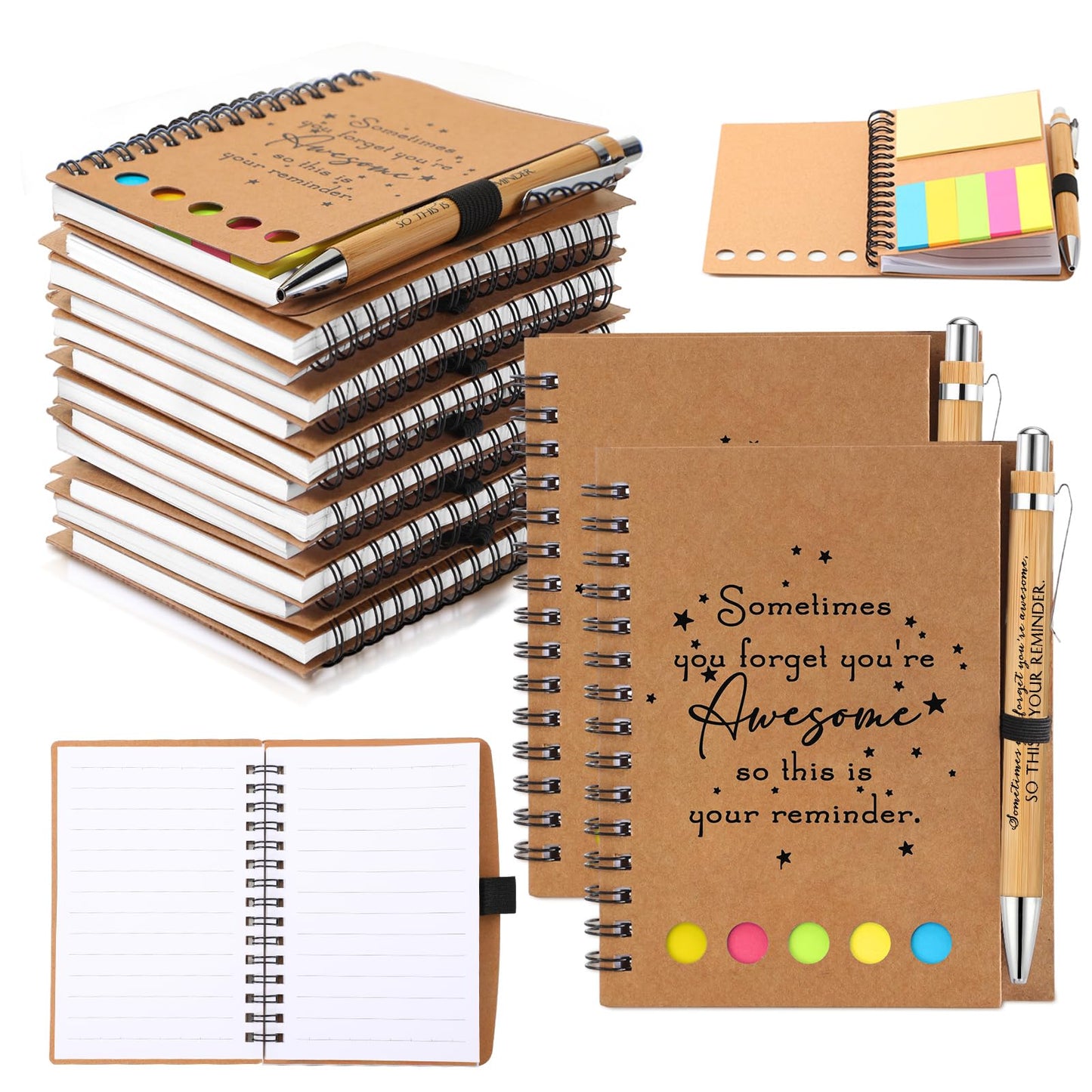 Chuangdi 10 Sets Employee Appreciation Gift Team Graduate Thank You Gift Inspirational Notebook Journal with Sticky Notepad Motivational Bamboo Pen Bulk for Volunteer Nurse Teacher Coworker (Kraft) - The One Stop Deals