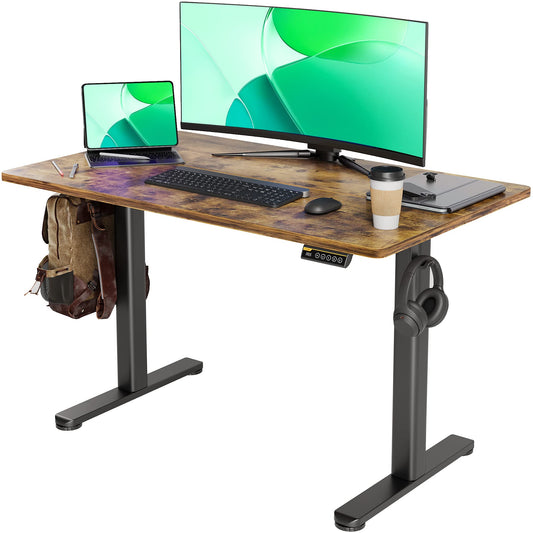 Claiks Electric Standing Desk, Adjustable Height Stand up Desk, 24x48 Inches Sit Stand Home Office Desk with Splice Board, Black Frame/Rustic Brown Top - The One Stop Deals