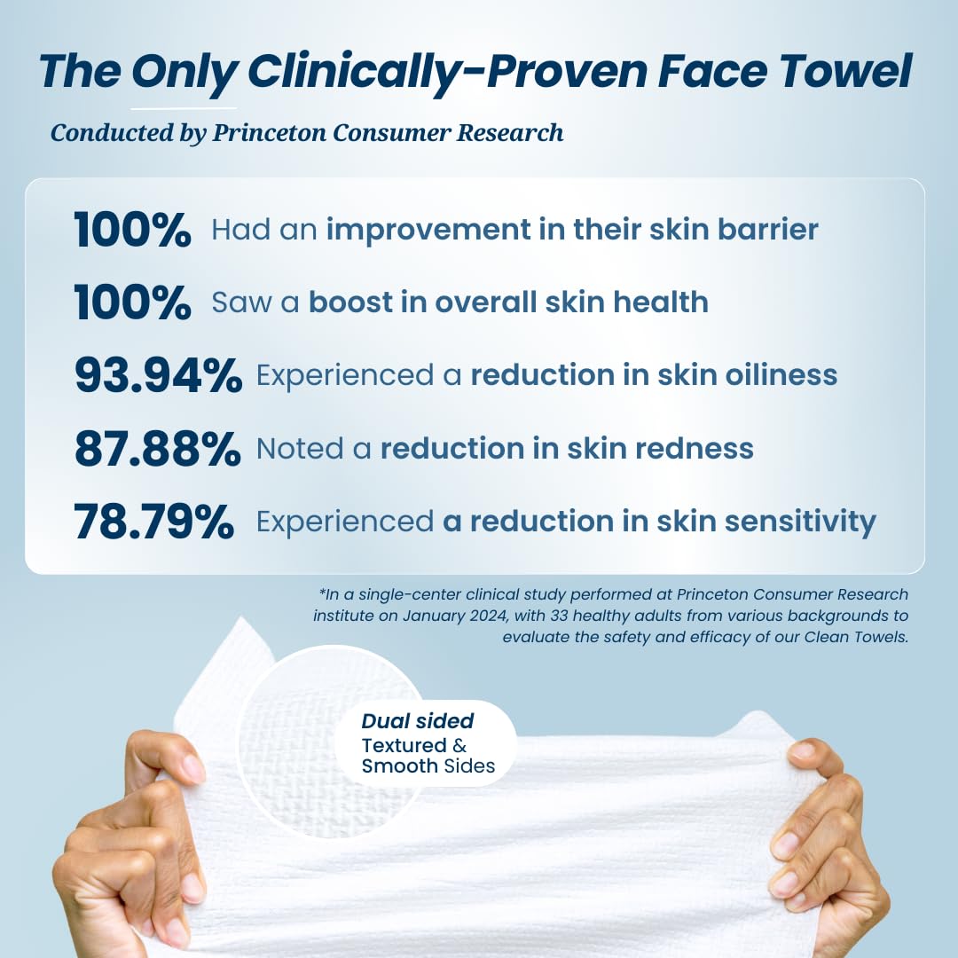 Clean Skin Club Clean Towels XL™, 100% USDA Biobased Face Towel, Disposable Face Towelette, Eczema Association Accepted, Makeup Remover Dry Wipes, Ultra Soft, 50 Ct, 1 Pack - The One Stop Deals