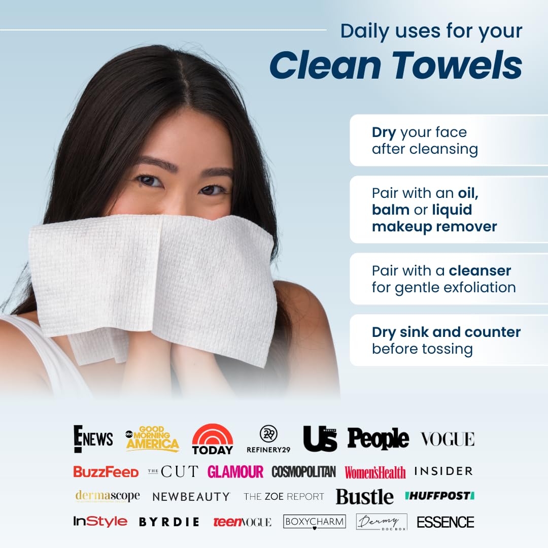 Clean Skin Club Clean Towels XL™, 100% USDA Biobased Face Towel, Disposable Face Towelette, Eczema Association Accepted, Makeup Remover Dry Wipes, Ultra Soft, 50 Ct, 1 Pack - The One Stop Deals