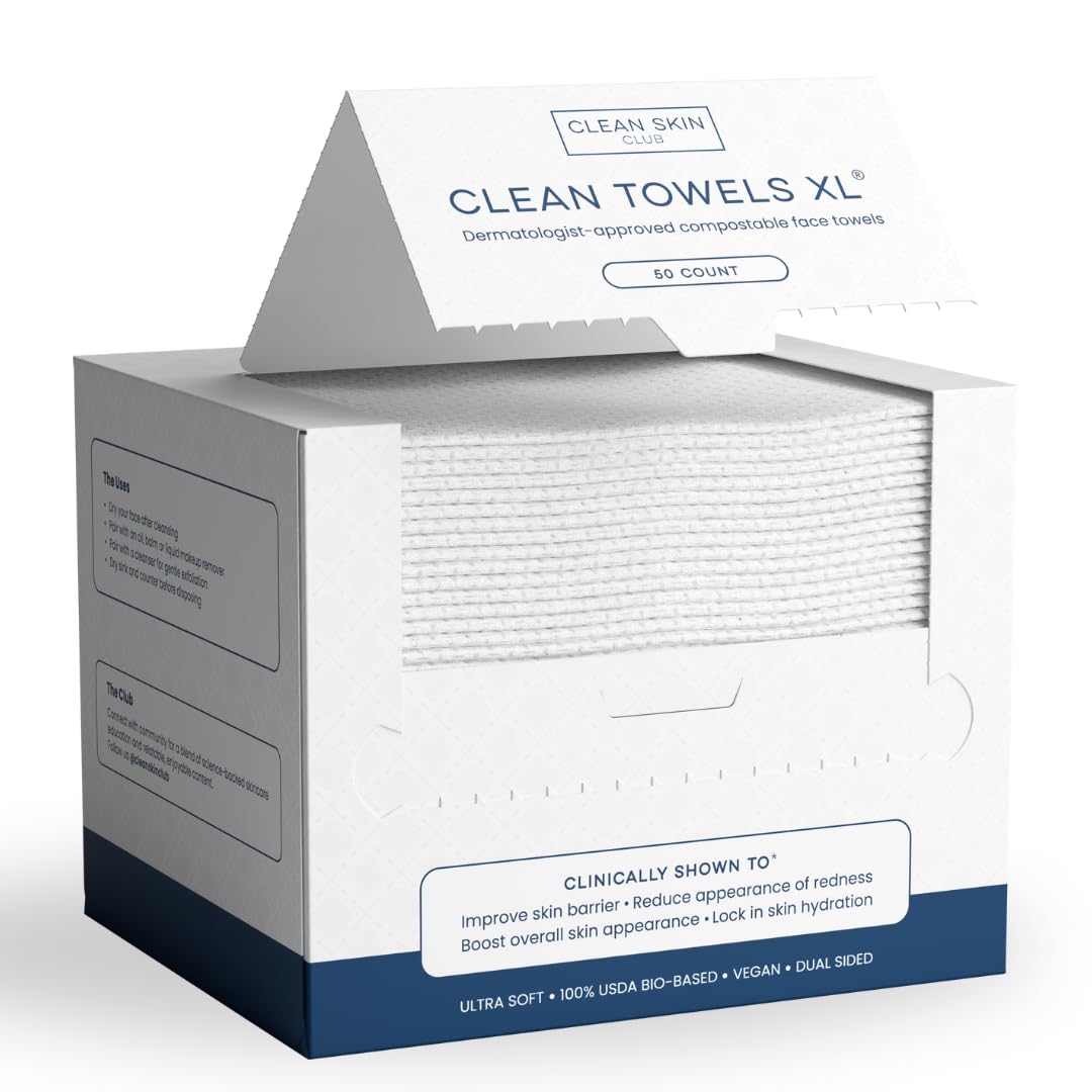 Clean Skin Club Clean Towels XL™, 100% USDA Biobased Face Towel, Disposable Face Towelette, Eczema Association Accepted, Makeup Remover Dry Wipes, Ultra Soft, 50 Ct, 1 Pack - The One Stop Deals