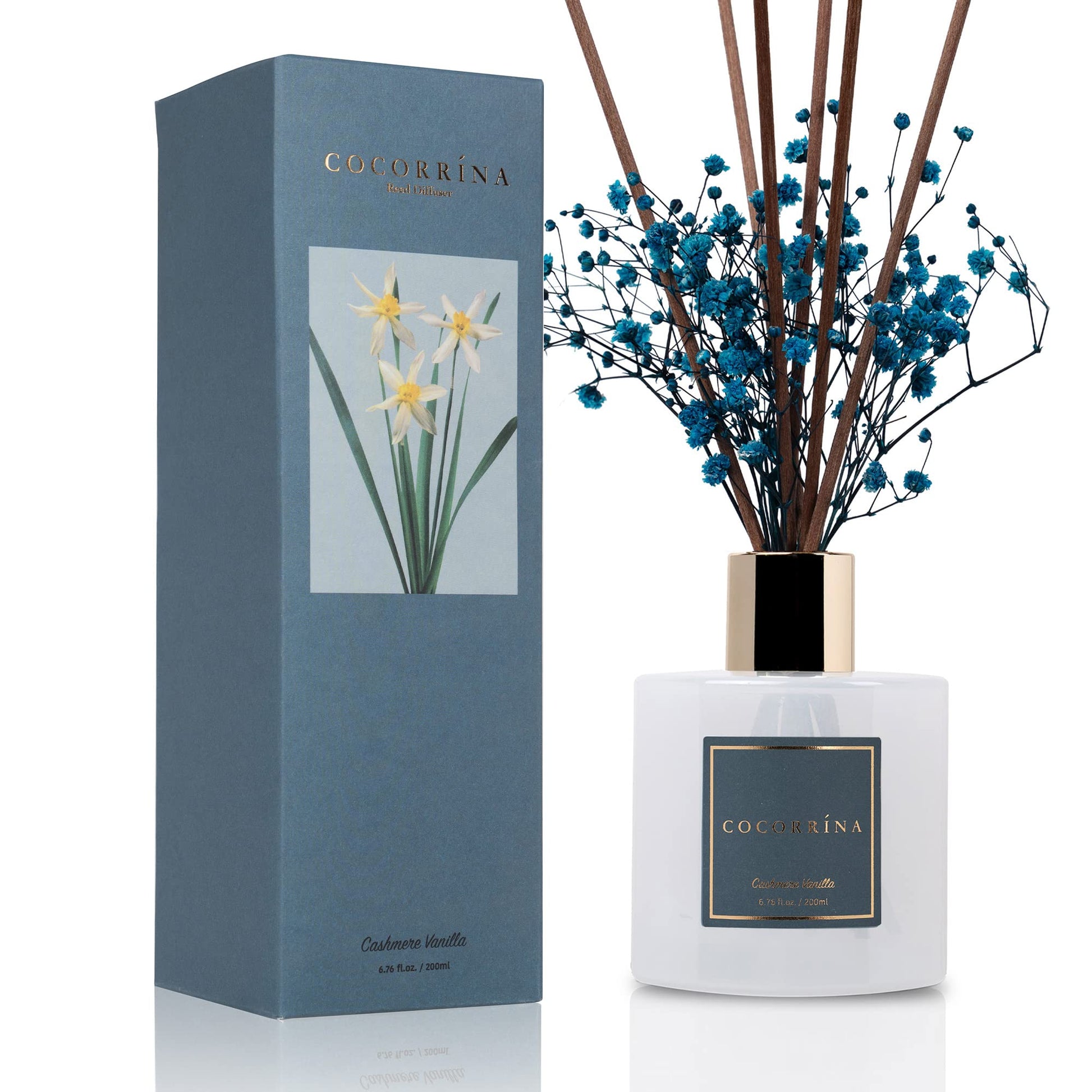 Cocorrína Premium Reed Diffuser Set with Preserved Baby's Breath & Cotton Stick Cashmere Vanilla | 6.7oz Scent Fragrance Oil Diffuser for Bedroom Bathroom Home Décor - The One Stop Deals