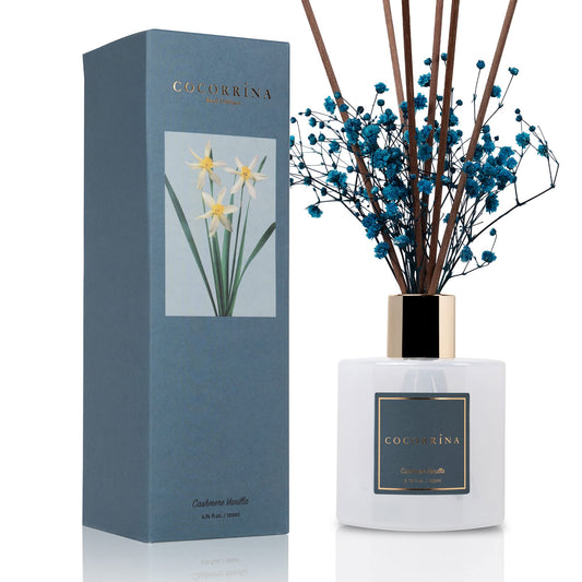 Cocorrína Premium Reed Diffuser Set with Preserved Baby's Breath & Cotton Stick Cashmere Vanilla | 6.7oz Scent Fragrance Oil Diffuser for Bedroom Bathroom Home Décor - The One Stop Deals