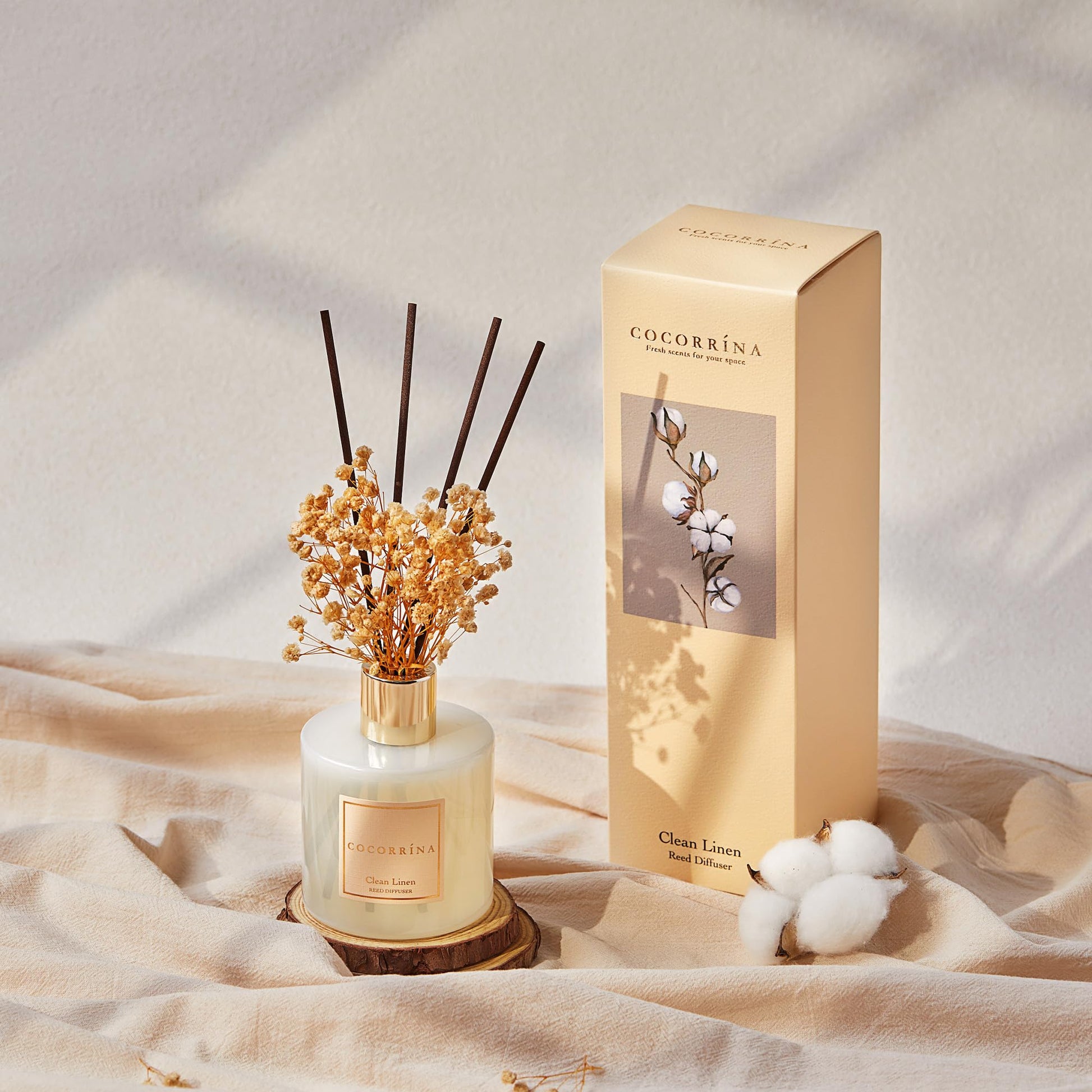 COCORRÍNA Reed Diffuser Set, 6.7 oz Clean Linen Scented Diffuser with Sticks Home Fragrance Reed Diffuser for Bathroom Shelf Decor - The One Stop Deals