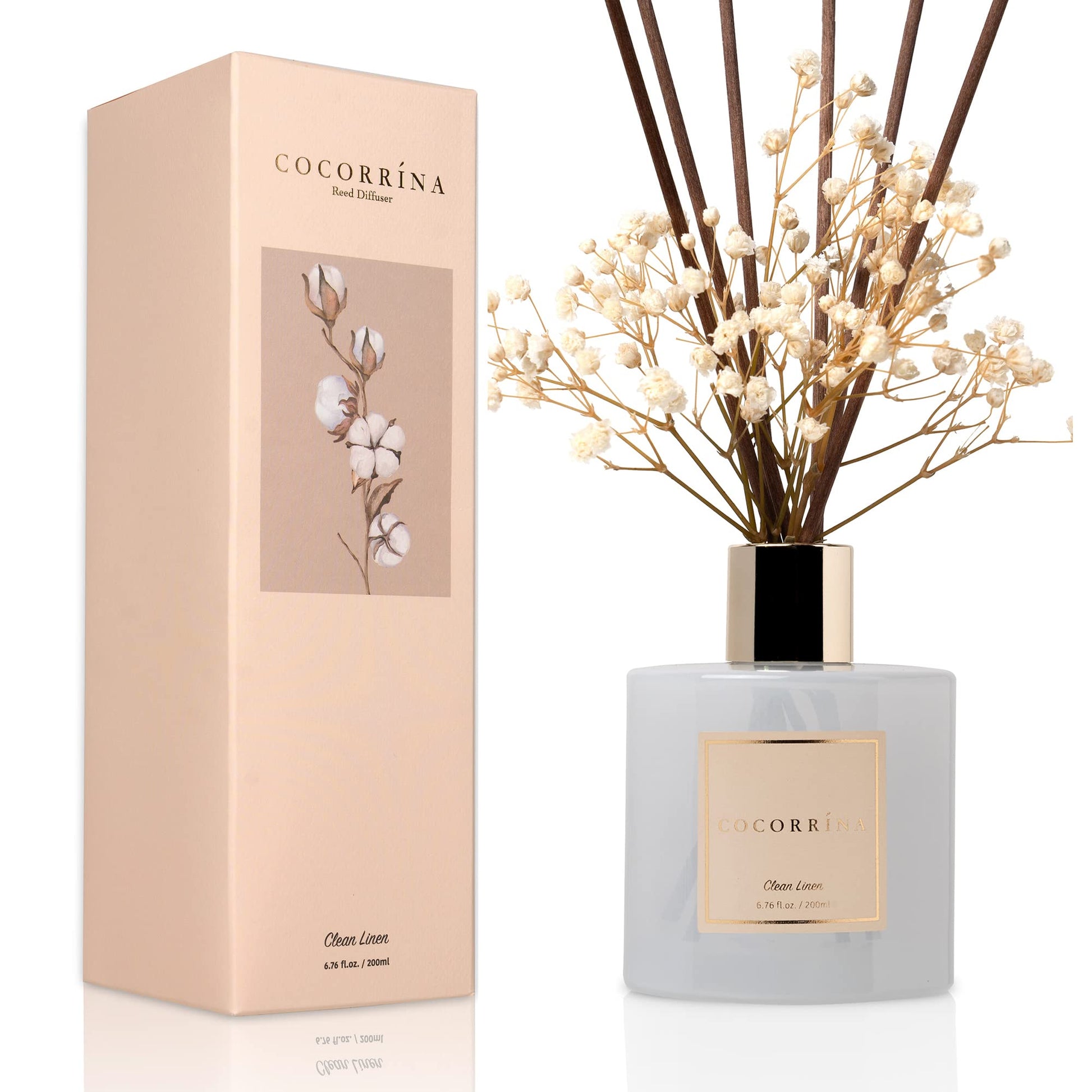 COCORRÍNA Reed Diffuser Set, 6.7 oz Clean Linen Scented Diffuser with Sticks Home Fragrance Reed Diffuser for Bathroom Shelf Decor - The One Stop Deals